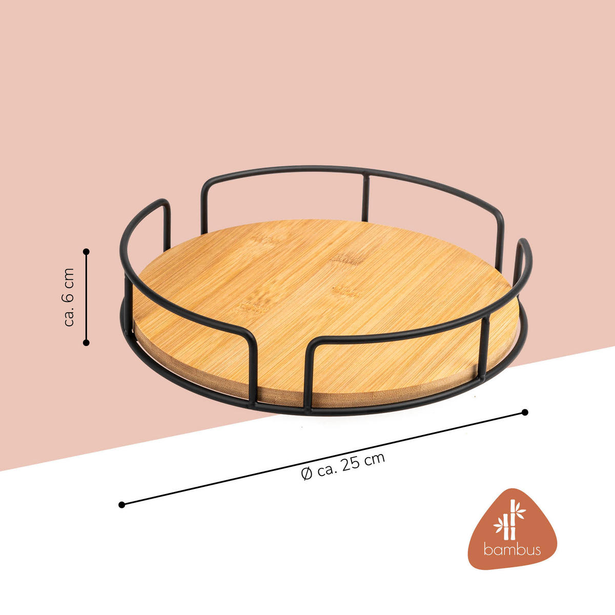 DREHTELLER Bambus/Metall schwarz - Schwarz, Metall (25/6/25cm) - eluno