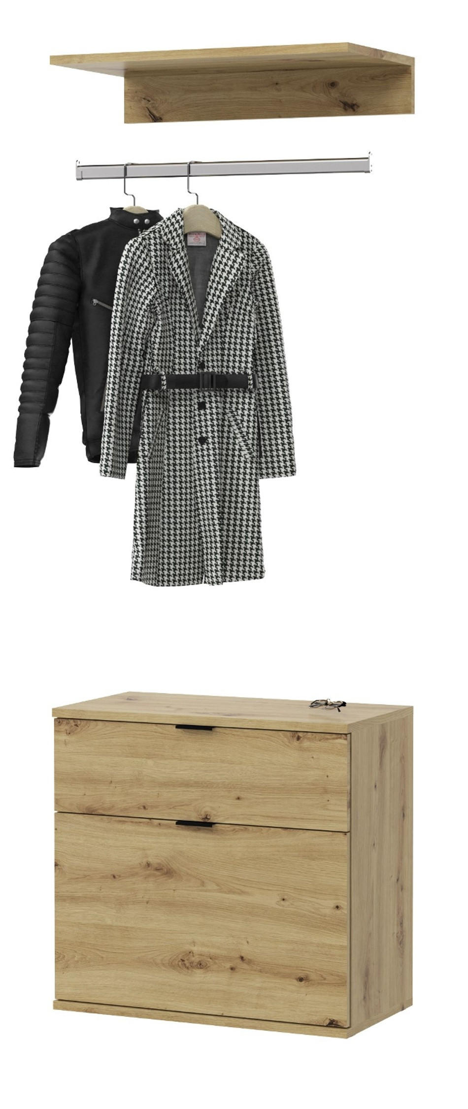 GARDEROBEN-SET Artisan Eiche 61 cm, Komplettset mit Kleiderstange - Schwarz/Eiche Artisan, Holzwerkstoff/Metall (61/79/34cm) - Inn.Furn