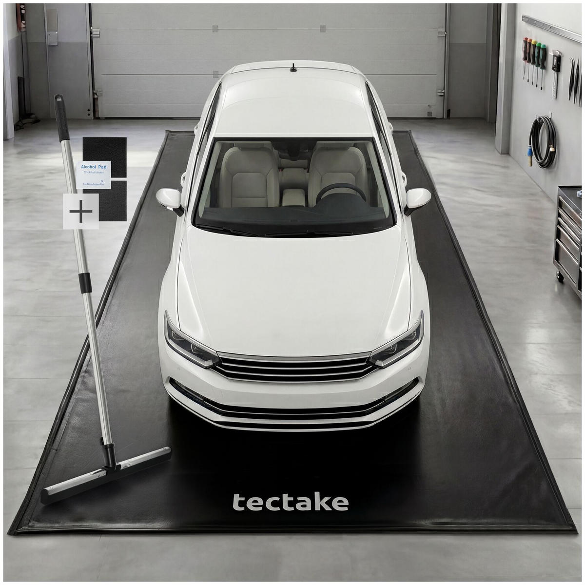 GARAGENBODENMATTE , inklusive ausziehbarem Abzieher, schwarz - Schwarz, Kunststoff (240/550cm) - tectake