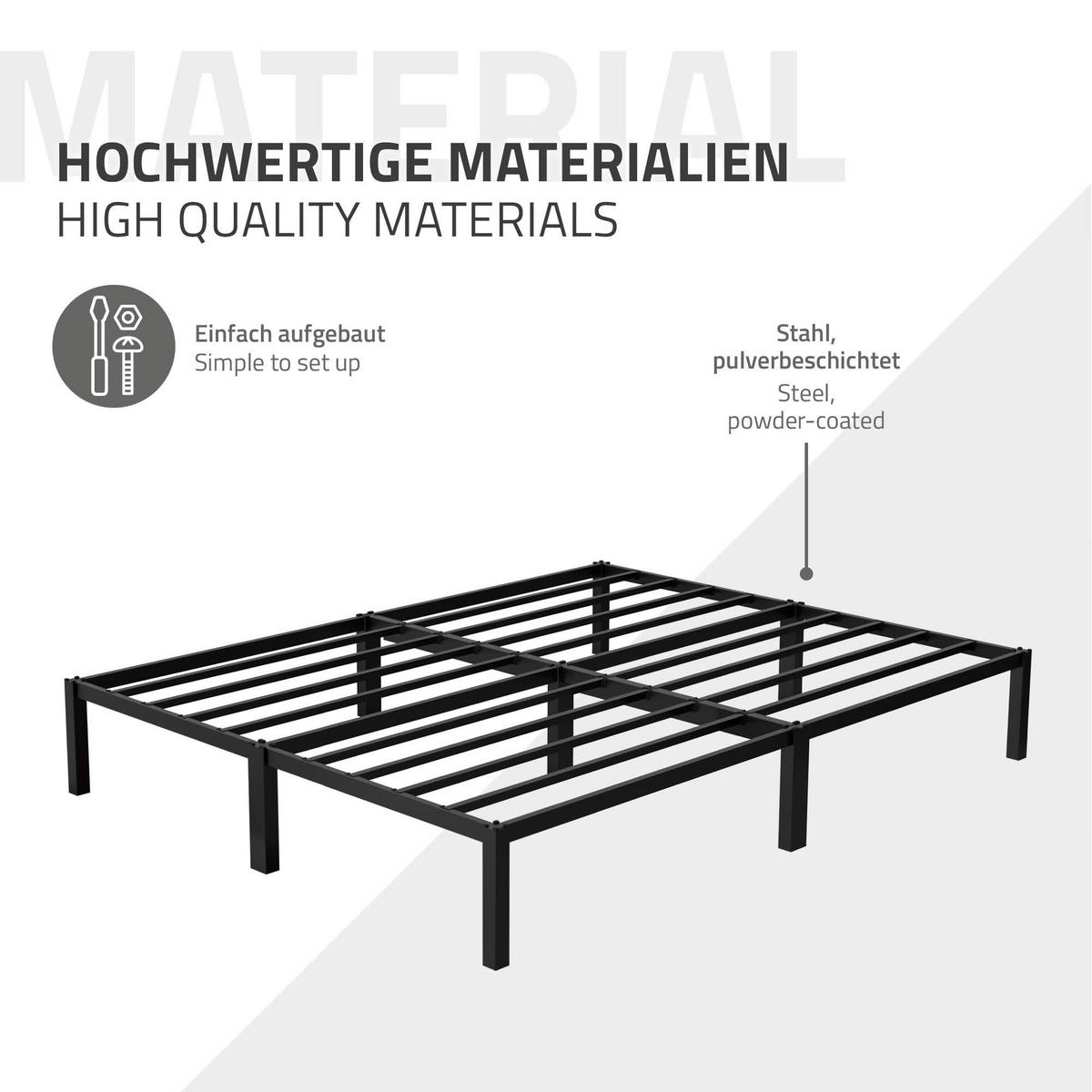 METALLBETT 200/160 cm - Schwarz, Metall (160/200cm) - ML-DESIGN