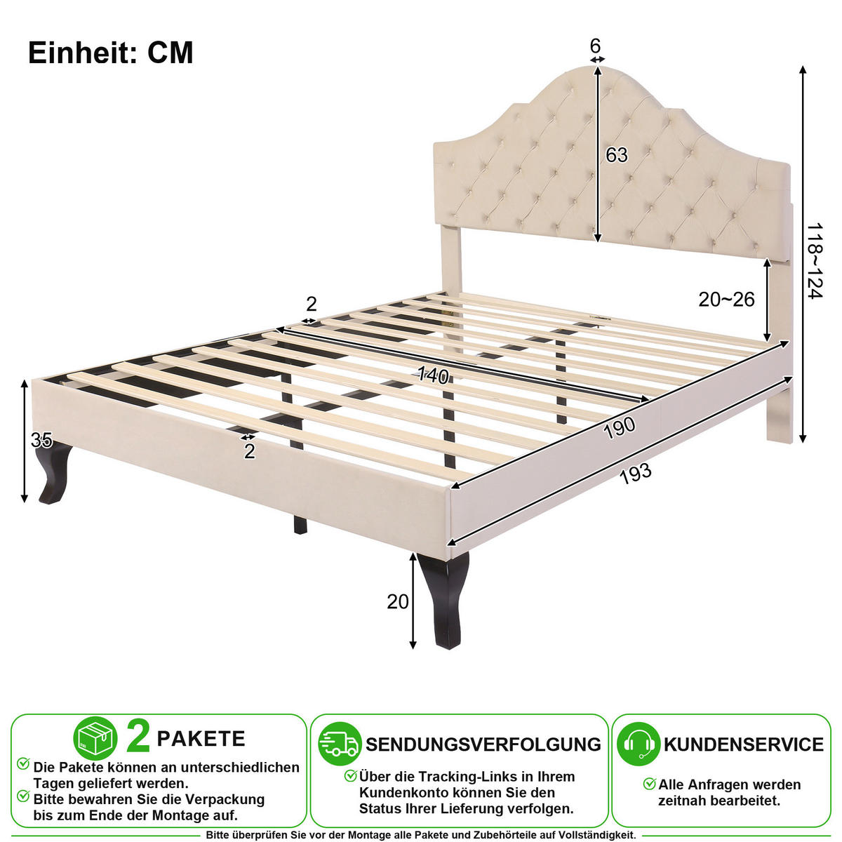 POLSTERBETT 140/190 cm in Off-White Samt mit Verstellbarem Kopfteil - Beige, Holzwerkstoff/Textil (140/190cm) - CHICFURN