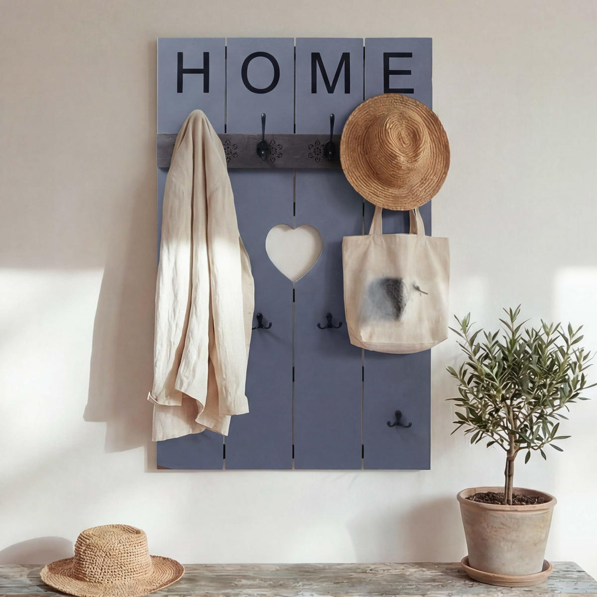 WANDGARDEROBE HOME SHABBY-LOOK Grau, Blau - Blau/Grau, Holz (60/91/8cm) - Jamb