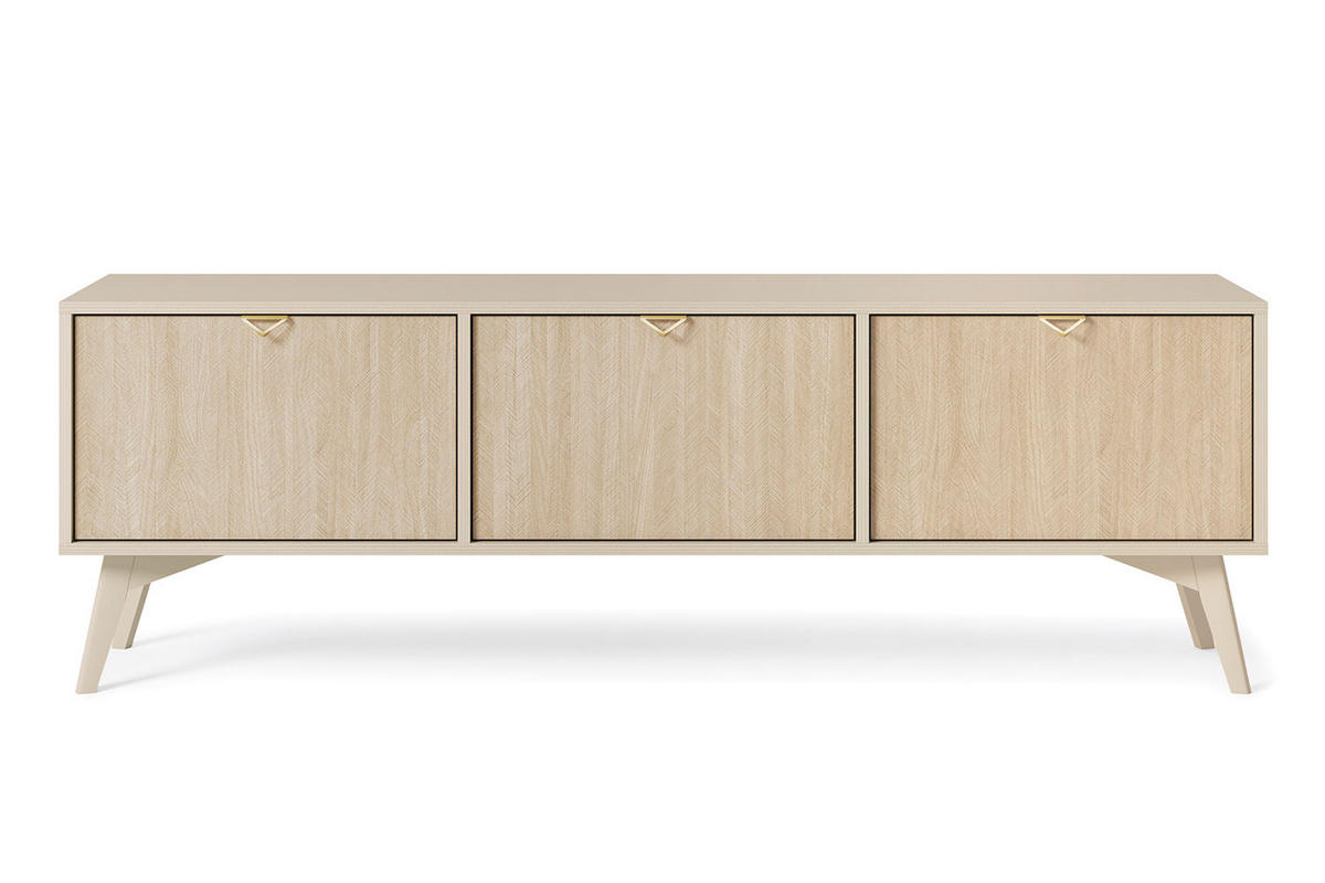 LOWBOARD Forest beige / Herringbone Skandi 158 / 38 / 52cm - Beige/Goldfarben, Holz/Holzwerkstoff (158/52/38cm) - Feldmann-Wohnen