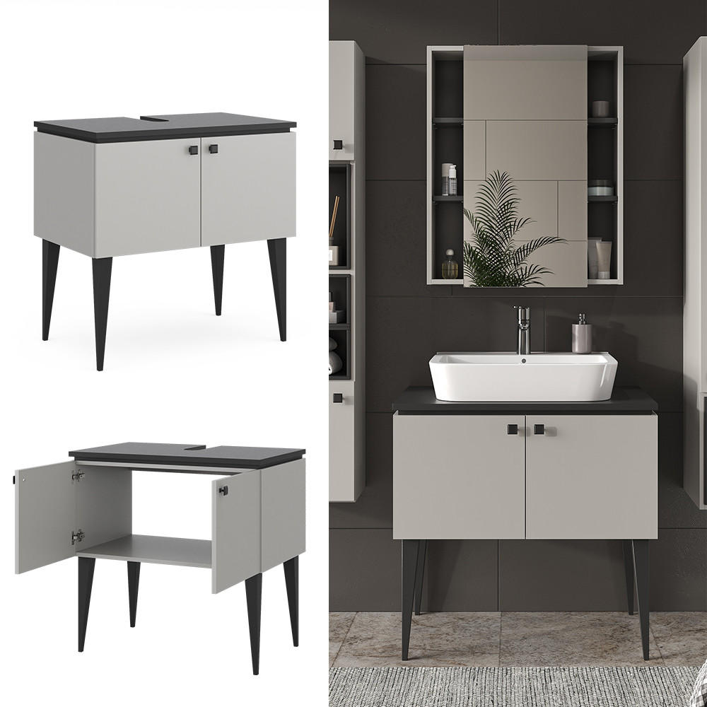 WASCHBECKENUNTERSCHRANK Gerta Grau 80 x 79 cm mit Türen - Grau, Holzwerkstoff (80/79/50cm) - Vicco