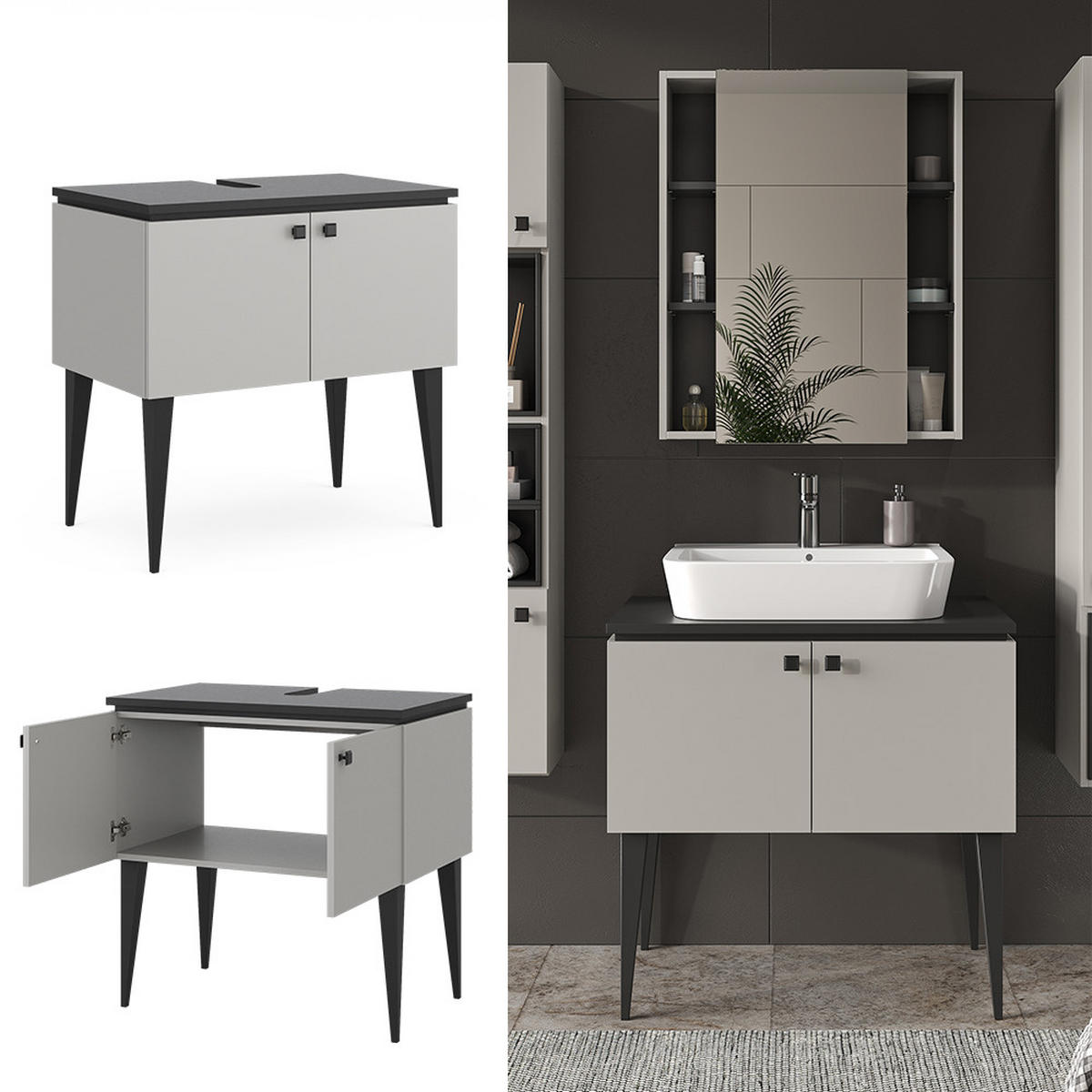 WASCHBECKENUNTERSCHRANK Gerta Grau 80 x 79 cm mit Türen - Grau, Holzwerkstoff (80/79/50cm) - Vicco