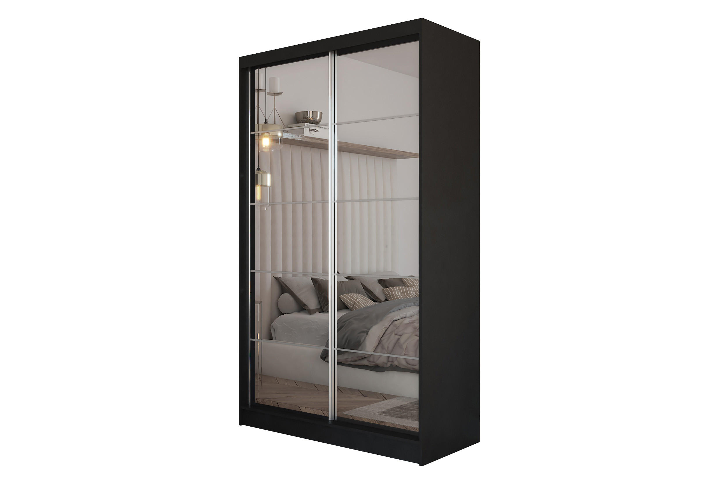 SCHWEBETÜRENSCHRANK FIORELLA 120/216/61 cm 2-türig mit Spiegel Schwarz - Schwarz, Holzwerkstoff (120/216/61cm) - MASSENO