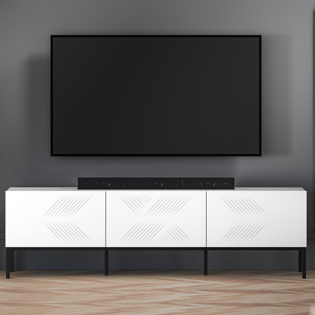 TV-MÖBEL NEBRO,Weiß/Schwarz - Schwarz/Weiß, Holzwerkstoff (170/50/37cm) - KONSIMO®