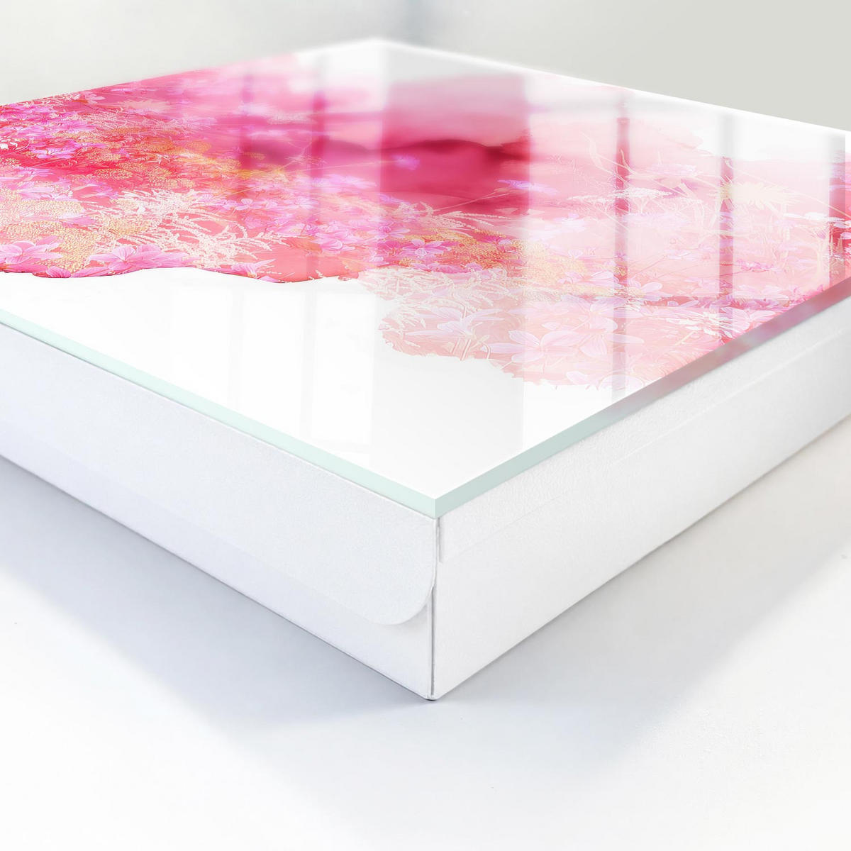 SCHLÜSSELBOX Weiß 30x30 cm – Türöffnung nach rechts - Blumenlandschaft - Pink, Metall (30/30/5cm) - TULUP
