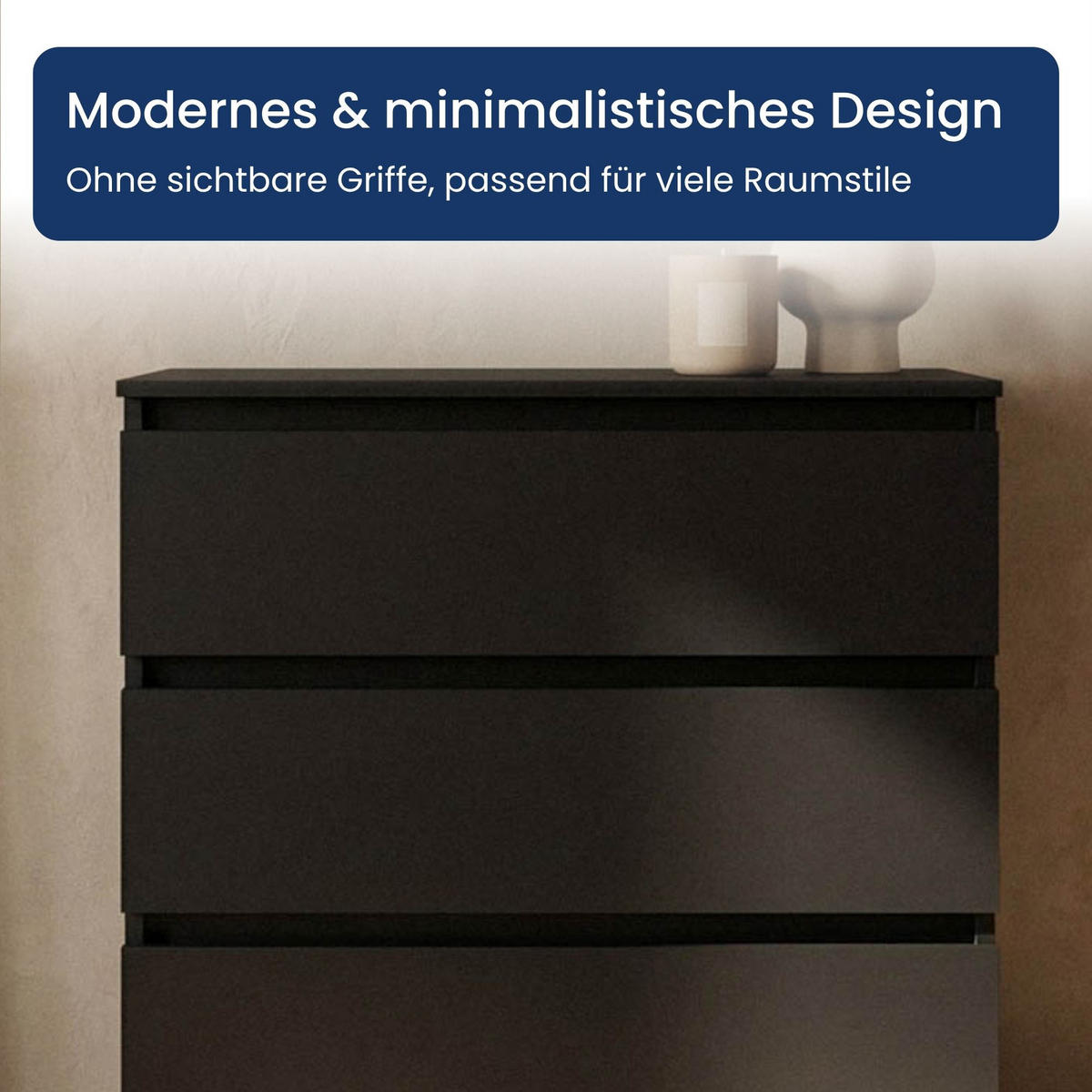KOMMODE mit drei Schubladen in Schwarz - Schwarz, Holzwerkstoff (70/77/40cm) - Home Collective