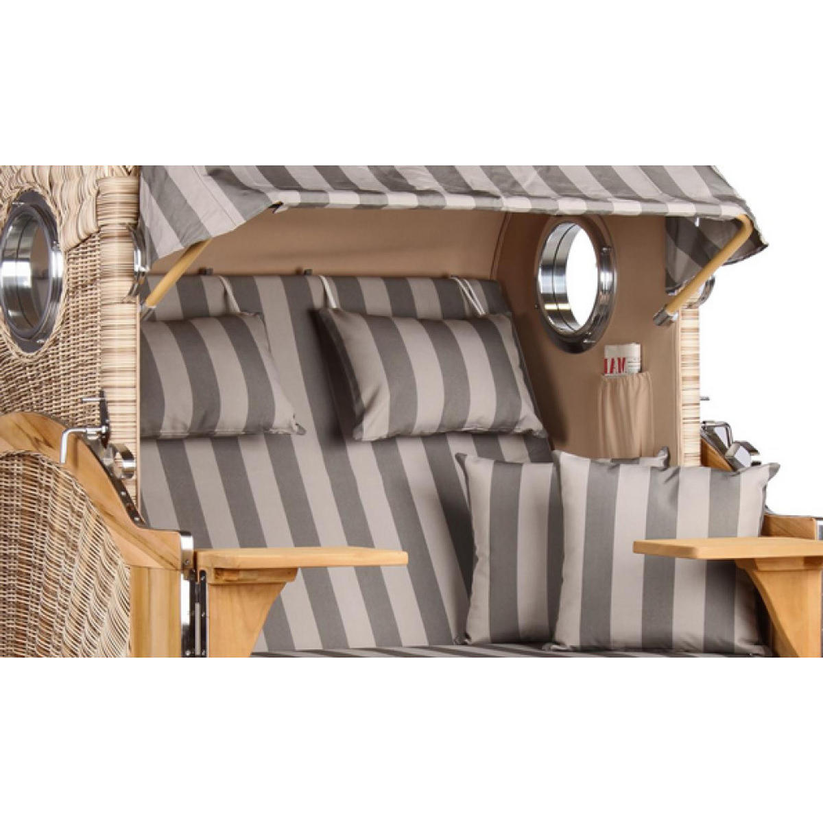 STRANDKORB Düne 2-Sitzer Teak Shell Bullauge - Braun/Grau, Holz/Metall (125/170/80cm) - Mr. Deko