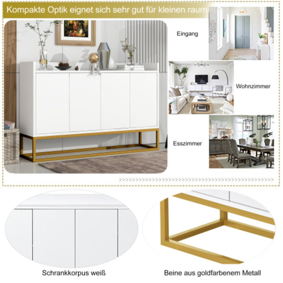 SIDEBOARD 120/30/80 cm weiß aus Holzwerkstoff mit 4 Türen - Weiß, Holzwerkstoff (120/80/30cm) - OKWISH