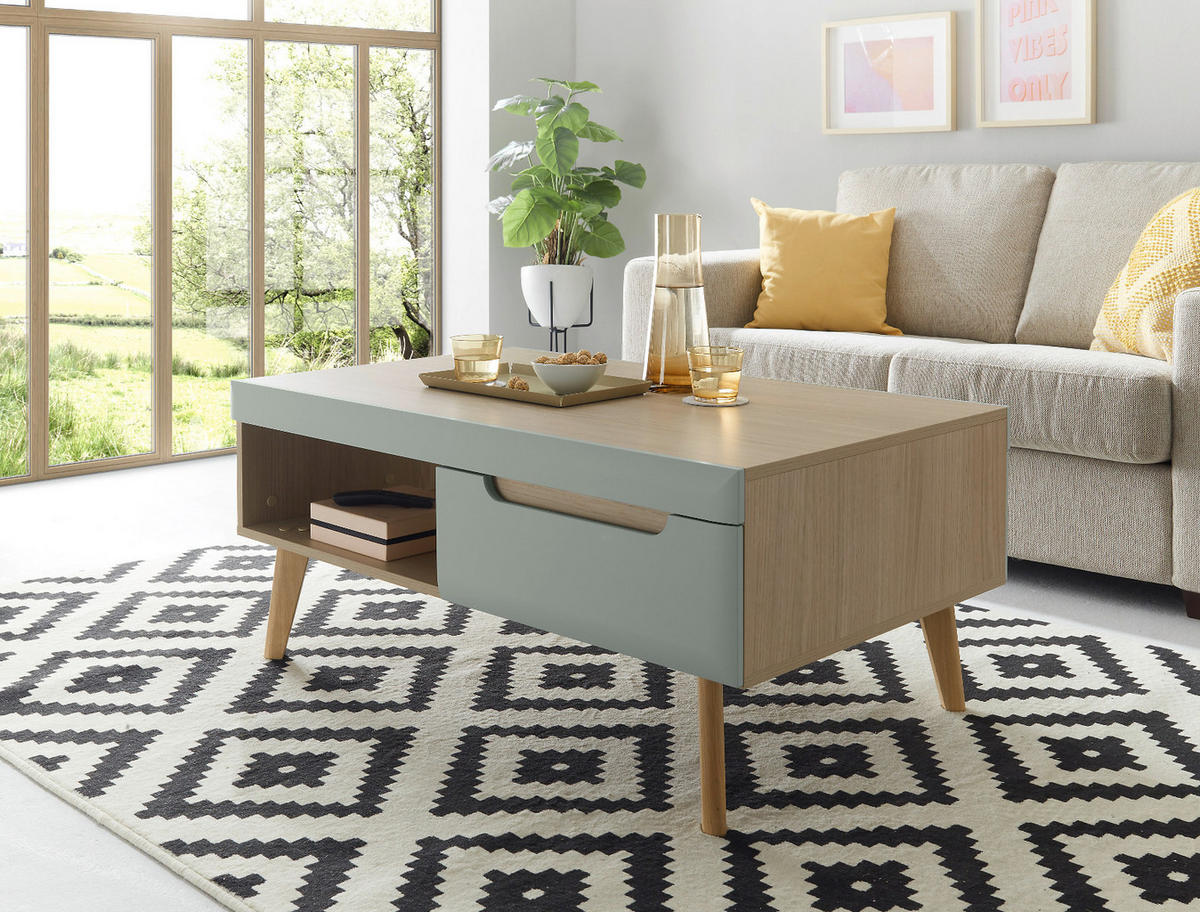 COUCHTISCH Pistazie grün, Eiche, skandinavisch 107 cm, Wohnzimmertisch mit Stauraum - Eichefarben/Pastellgrün, Eichenholz/Holz (107/67/46cm) - Furn.Design