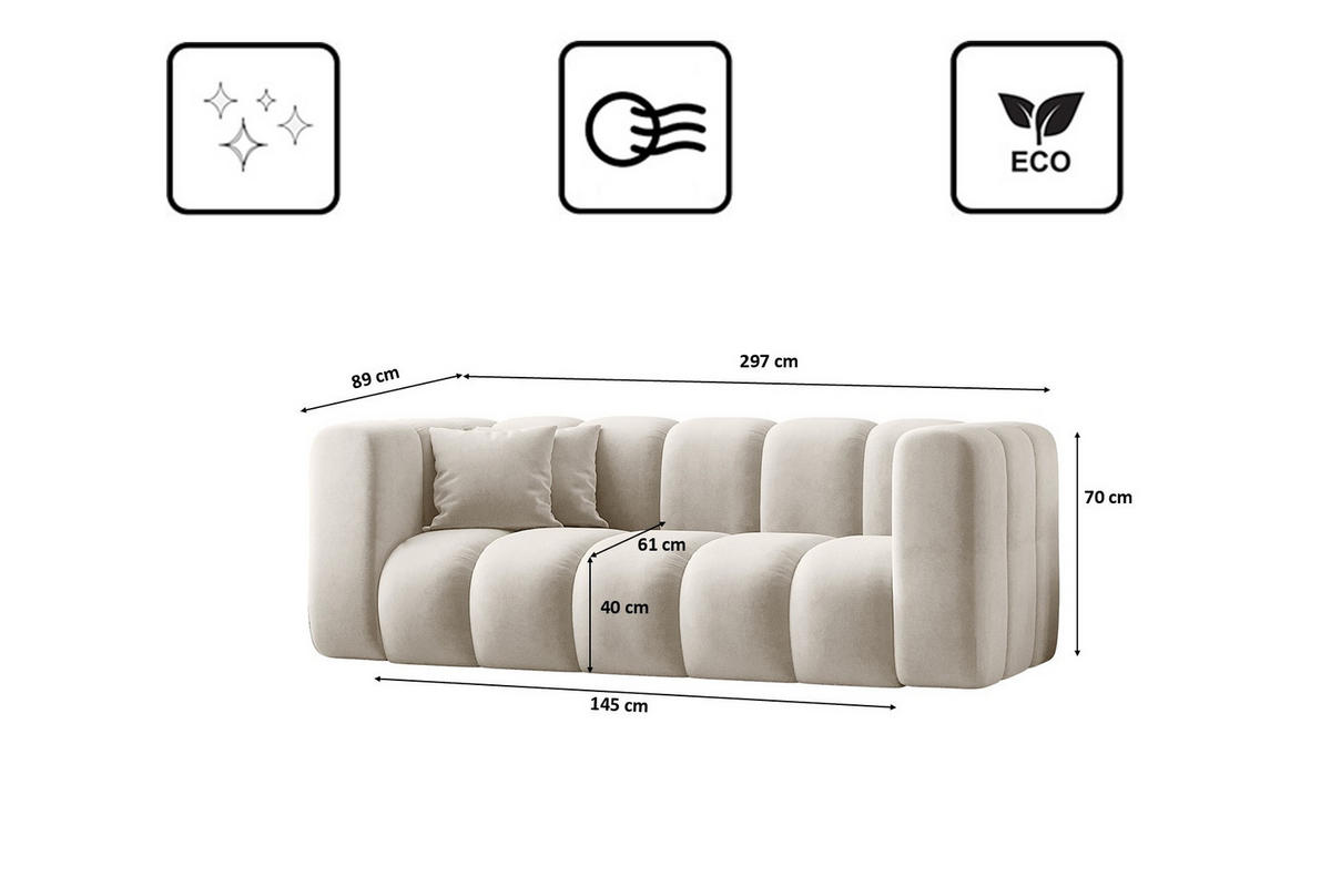 COUCH Sofa, Zweisitzer-Sofa Grand Modular Stoff Salvador Hellgrau - Creme, Holz (197/70/91cm) - Kaiser Möbel