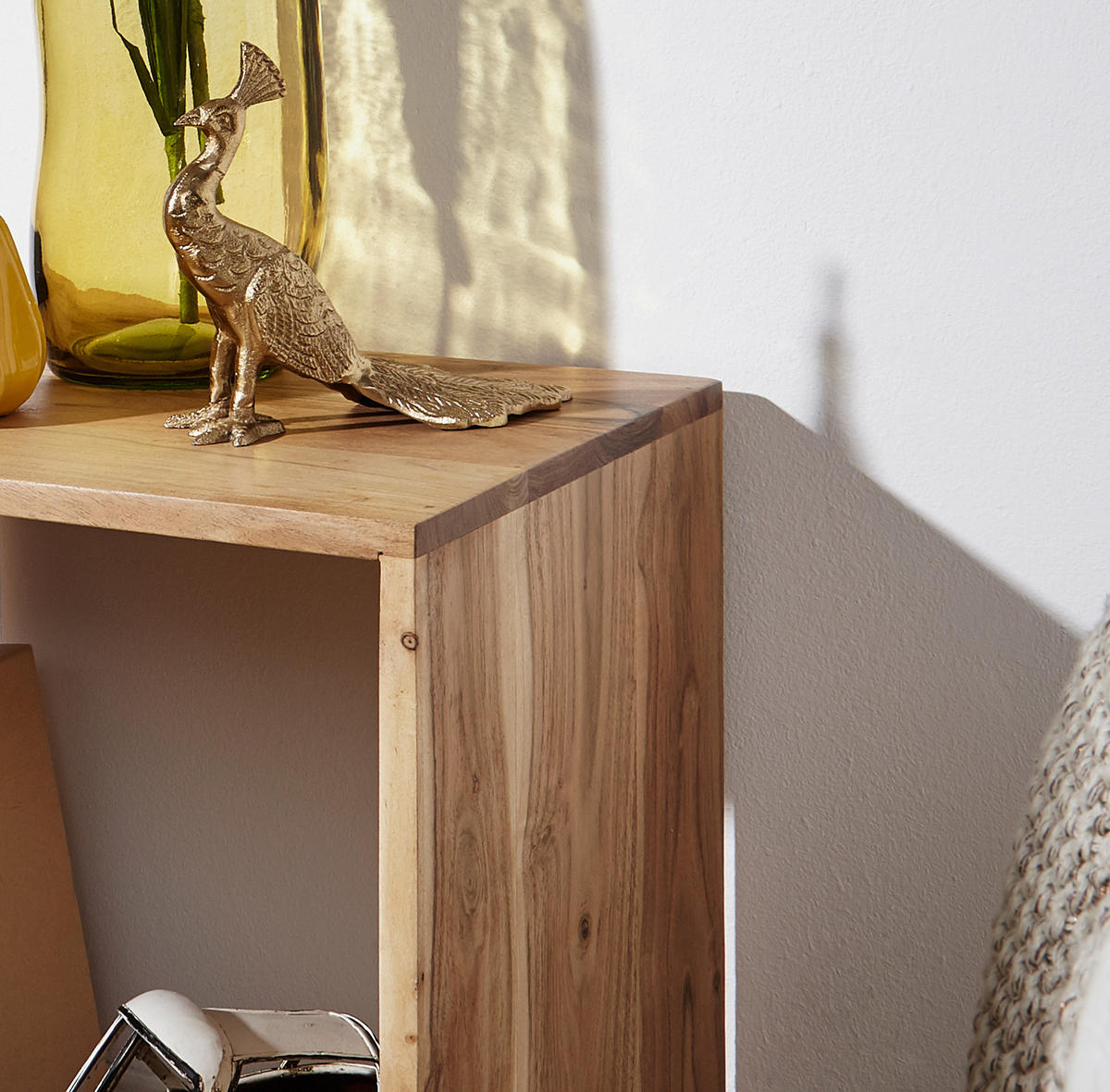 BEISTELLTISCH Massivholz Regalform Cube NAKO, Beige 43x33x43 cm - Beige, Holz (33/43/43cm) - KADIMA DESIGN