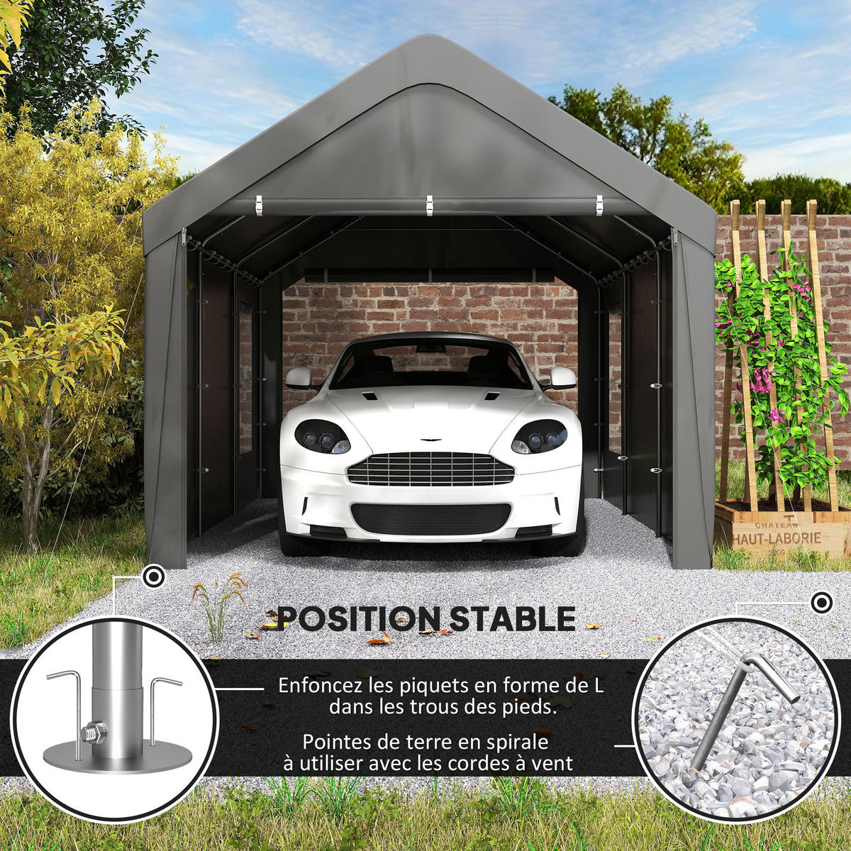 CARPORT DE-12659 300/600 cm mit 2 Rolltüren und 4 Fenstern Dunkelgrau - Dunkelgrau, Kunststoff (303/280/600cm) - ComfortXL