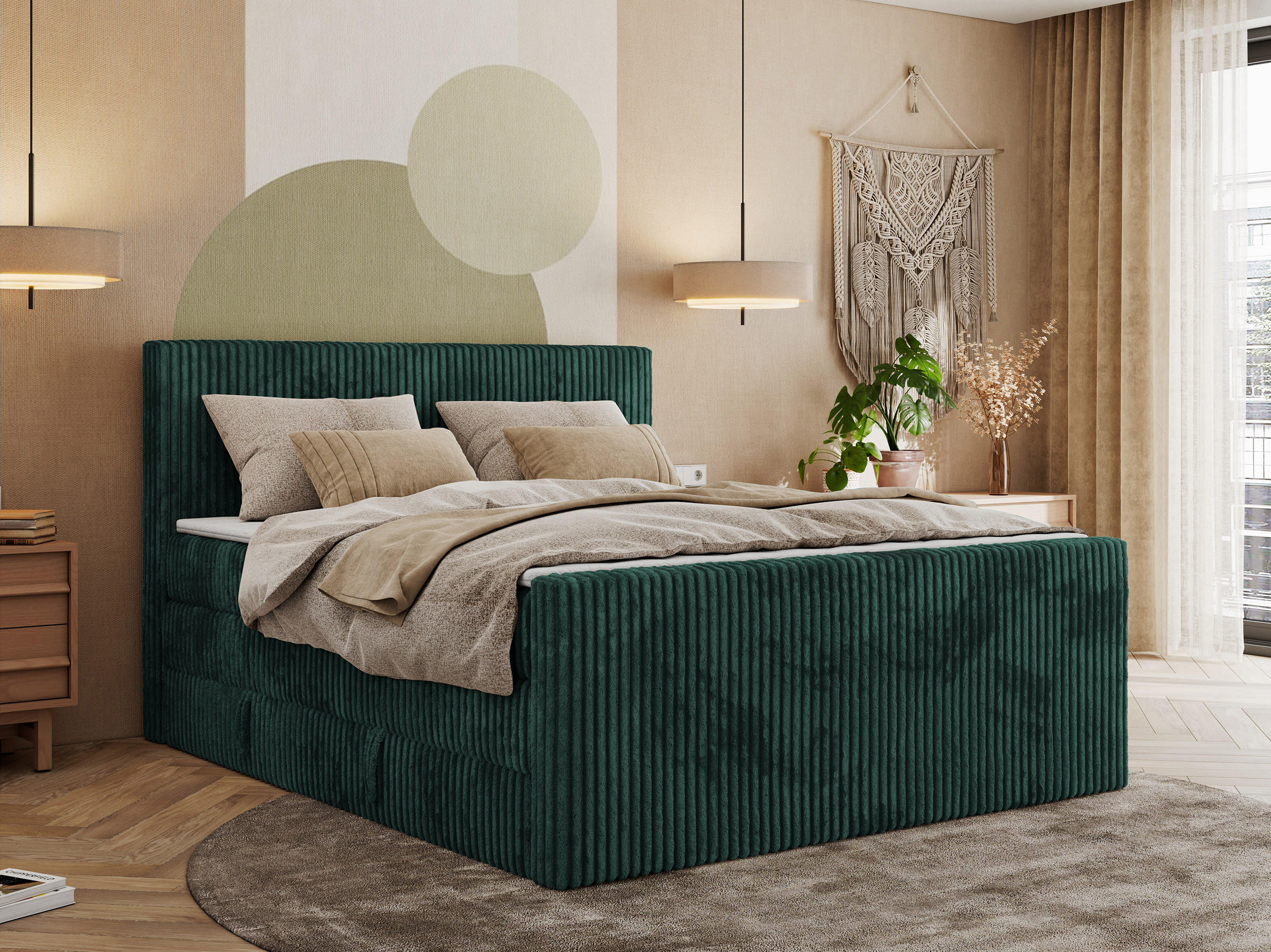 BOXSPRINGBETT TILIANO KING DUO 180/200 - Dunkelgrün Cord - H3 - Dunkelgrün, Textil (180/200cm) - MKS