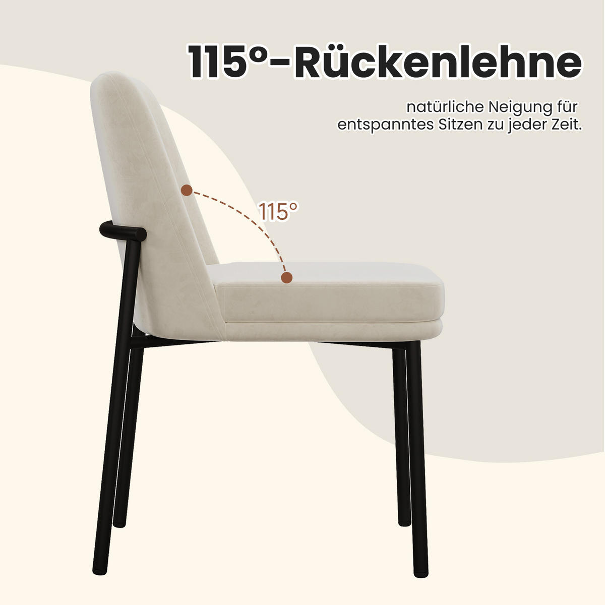 ESSZIMMERSTUHL 4er Set Samt Beige Metallbeine Schwarz Rahmen - Beige, Textil (53/82/42.5cm) - FLIEKS