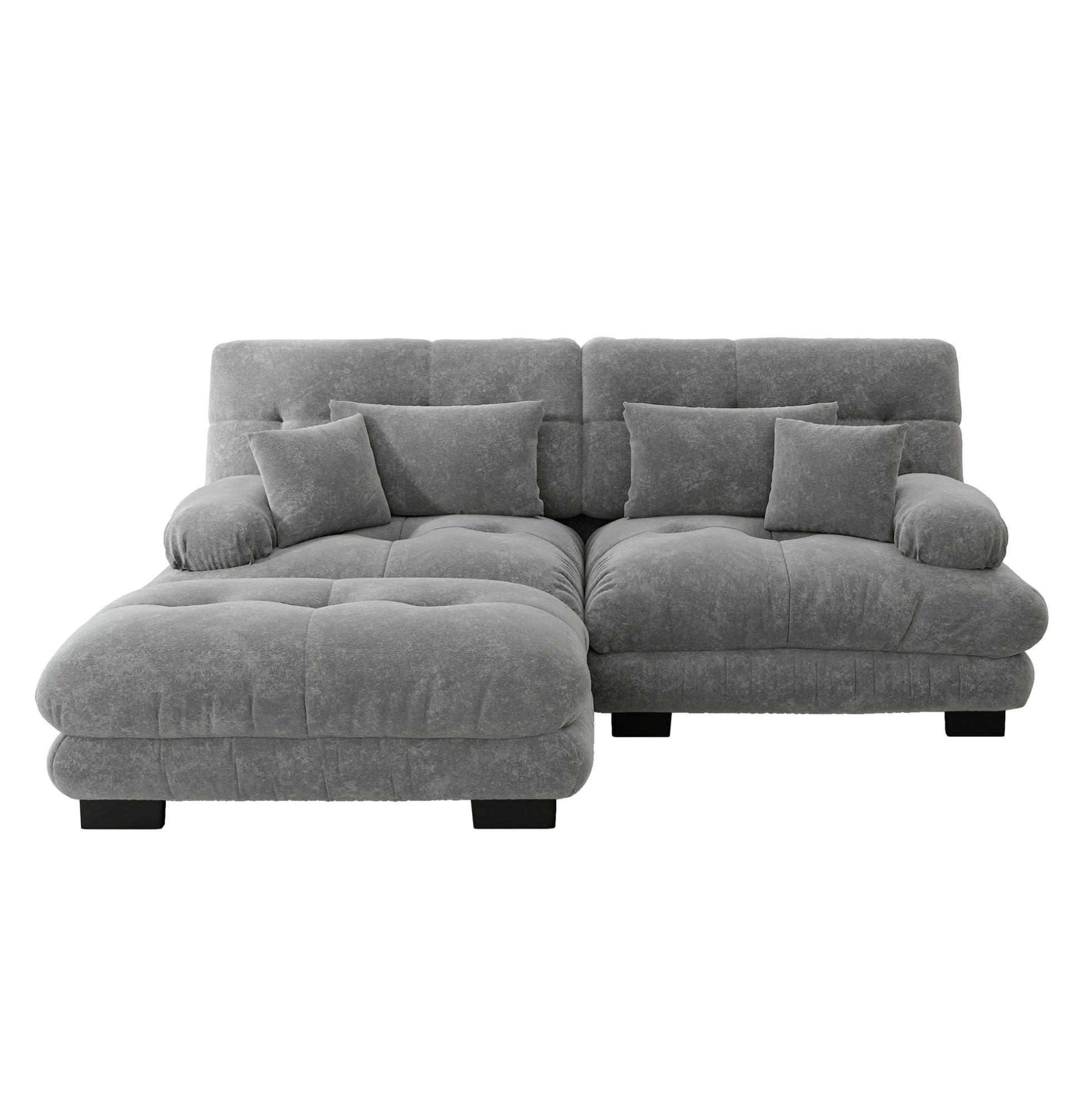 ECKSOFA 220/145/81 cm in Grau aus Chenille mit Ottomans und Cloud-Komfort - Grau, Textil (145/220cm) - Flora Grace