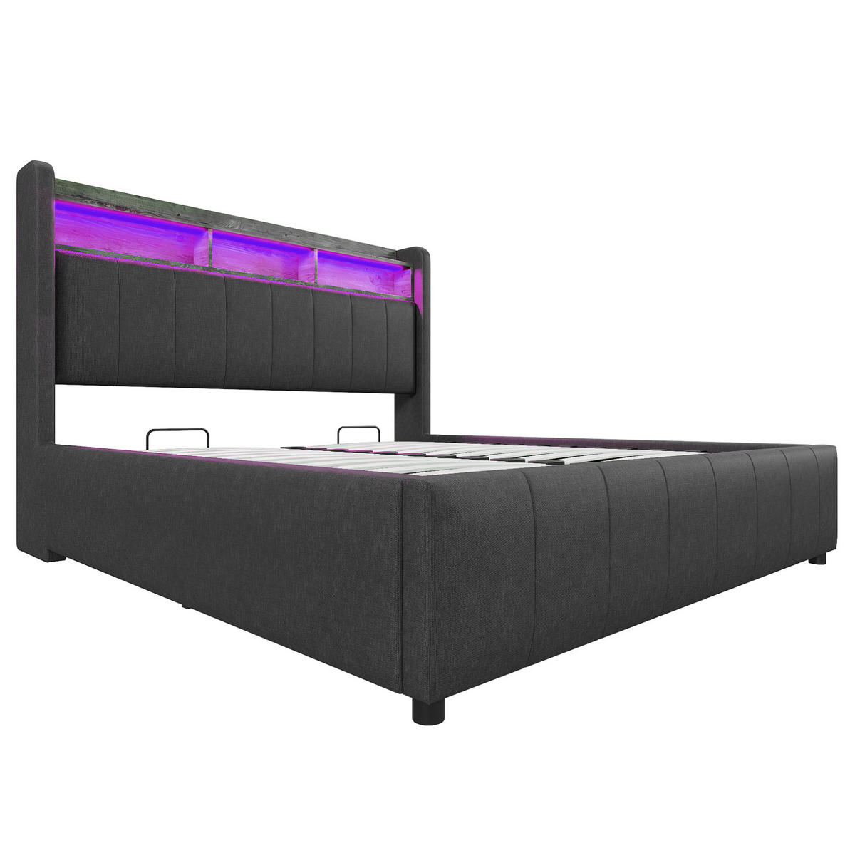 POLSTERBETT mit Stauraum, LED & USB 160x200 cm Grau - Grau, Metall (160/200cm) - Meubliv