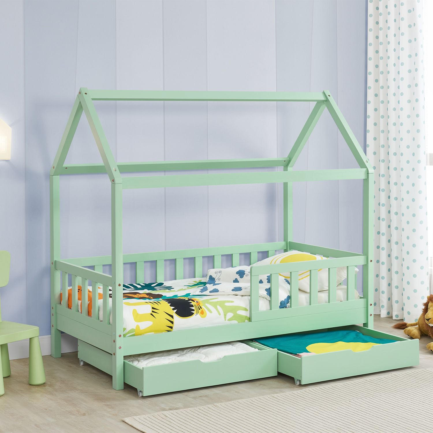 KINDERBETT Marli mint 80x160 cm mit Bettkasten - Mintgrün, Holz (80/160cm) - Juskys