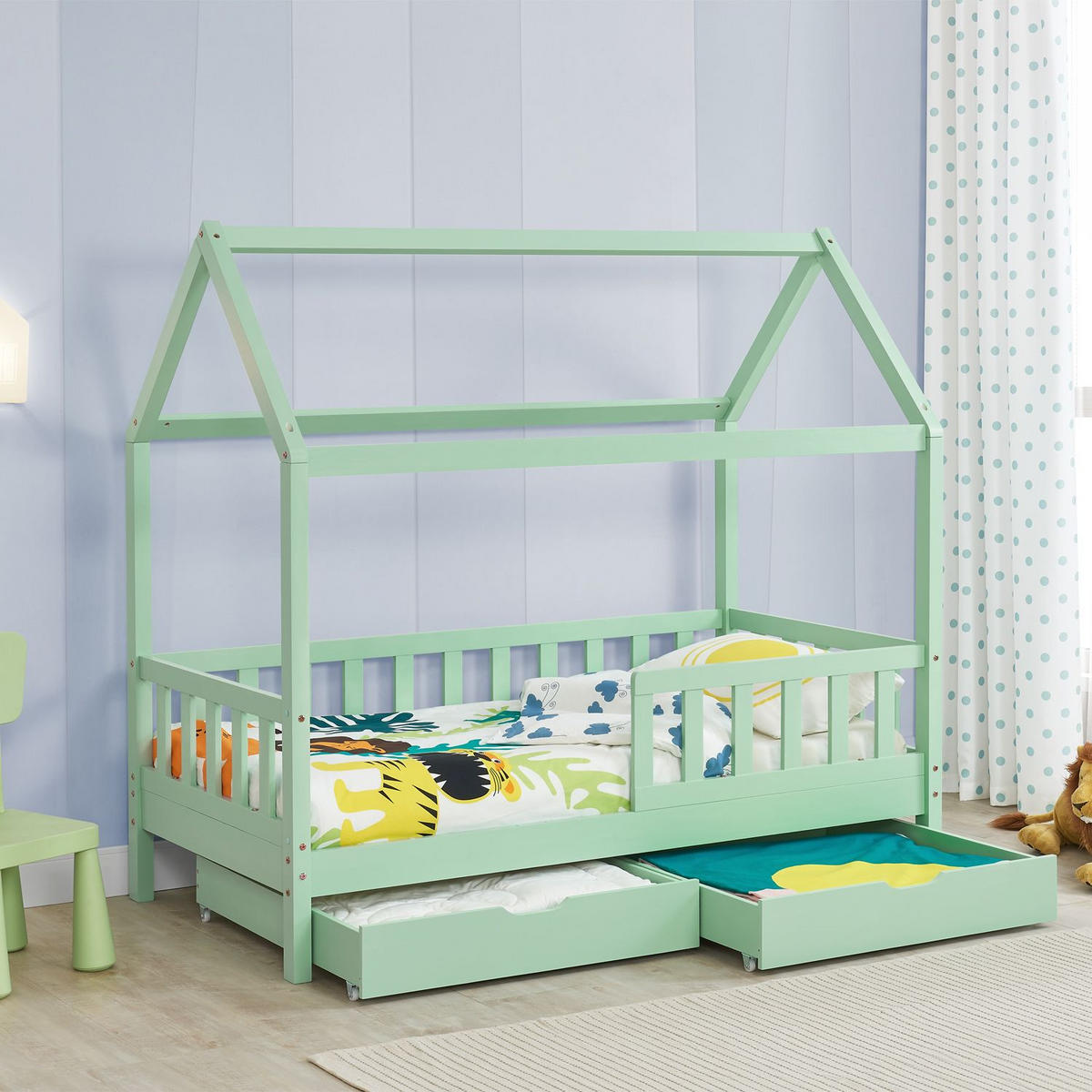 KINDERBETT Marli mint 80x160 cm mit Bettkasten - Mintgrün, Holz (80/160cm) - Juskys