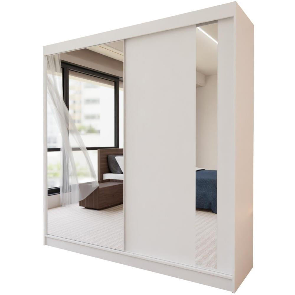 SCHWEBETÜRENSCHRANK Gaja 200/216/61 weiß mit Spiegel und Schubladen - Weiß, Holzwerkstoff (200/216/61cm) - Beautysofa