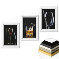 WANDBILDER 3er-Set - 20x30 cm Weißer Rahmen - Weingläser und Whiskygläser auf schwarzem Hintergrund - Weiß, Kunststoff (20/30cm) - ArtPrintCave