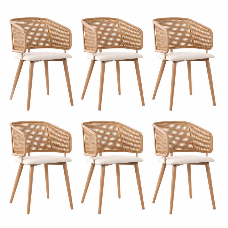 ESSZIMMERSTUHL 6er-Set mit Rattan-Rückenlehne 47 x 51 x 79 cm Beige Brown - Beige, Holz (51/79/47.2cm) - Meubliv