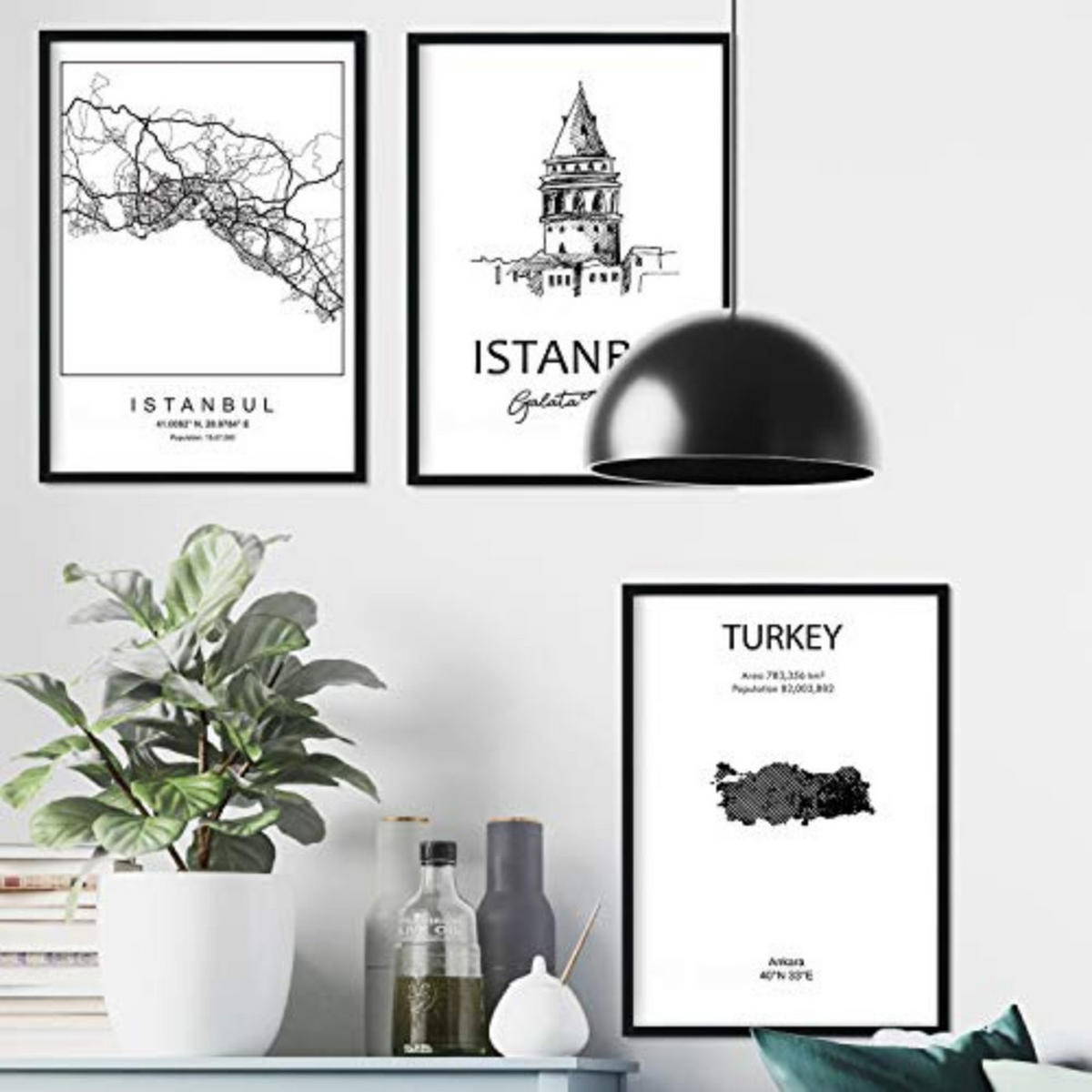 POSTER Set Mit 3 Istanbul Stadtplan, Galataturm A3 Rahmenlos - Klar, Papier (29.7/5/42cm) - Nacnic