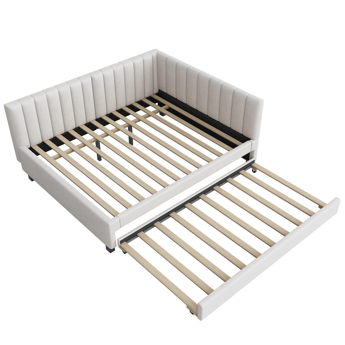 POLSTERBETT 140/200 cm mit ausziehbarem Bett und Kopfteil Samt Beige - Beige, Leder (140/200cm) - OKWISH