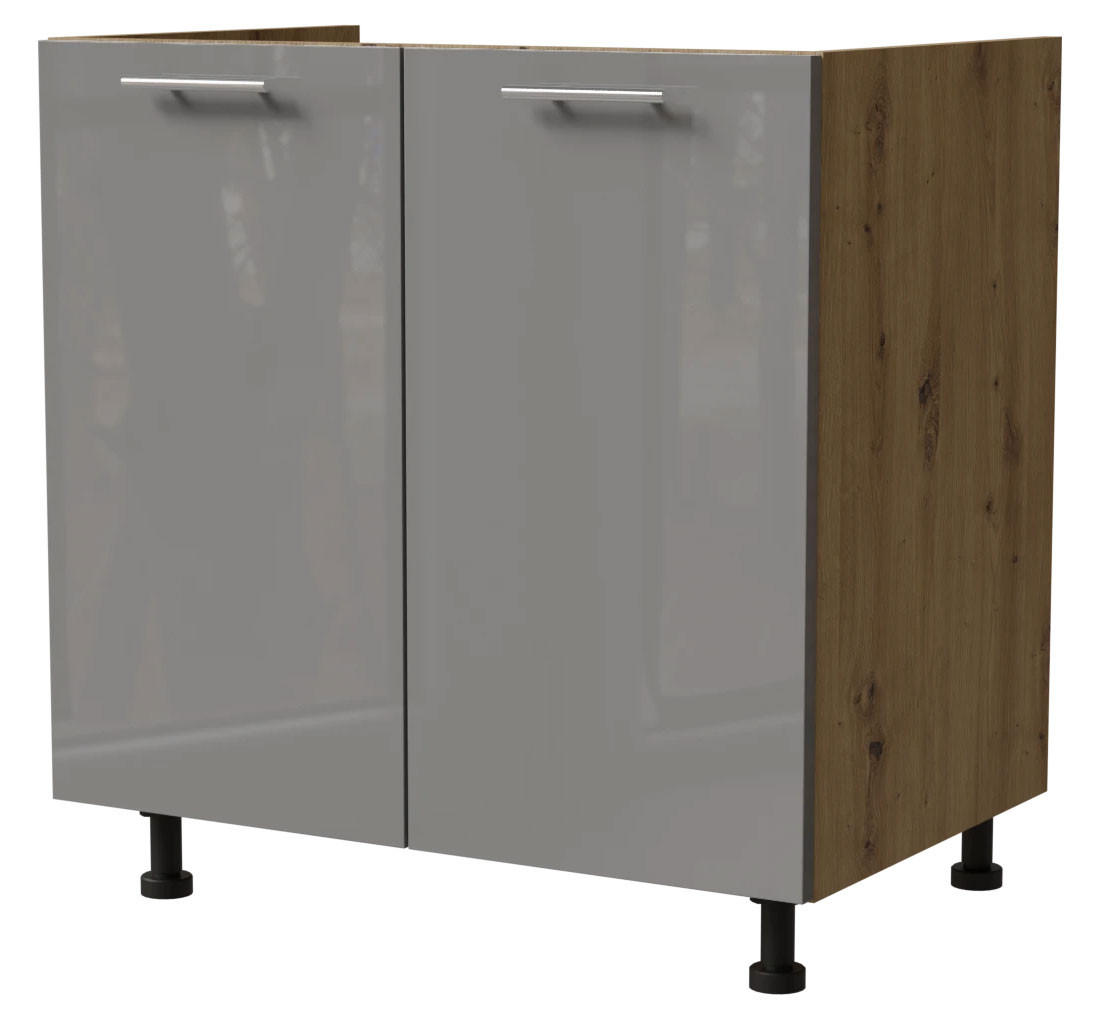 SPÜLENUNTERSCHRANK Essen D8Z/80 Grau Hochglanz / Eiche Artisan Matt 80 / 50 / 82cm - Eiche Artisan/Grau, Holz/Holzwerkstoff (80/82/50cm) - Feldmann-Wohnen