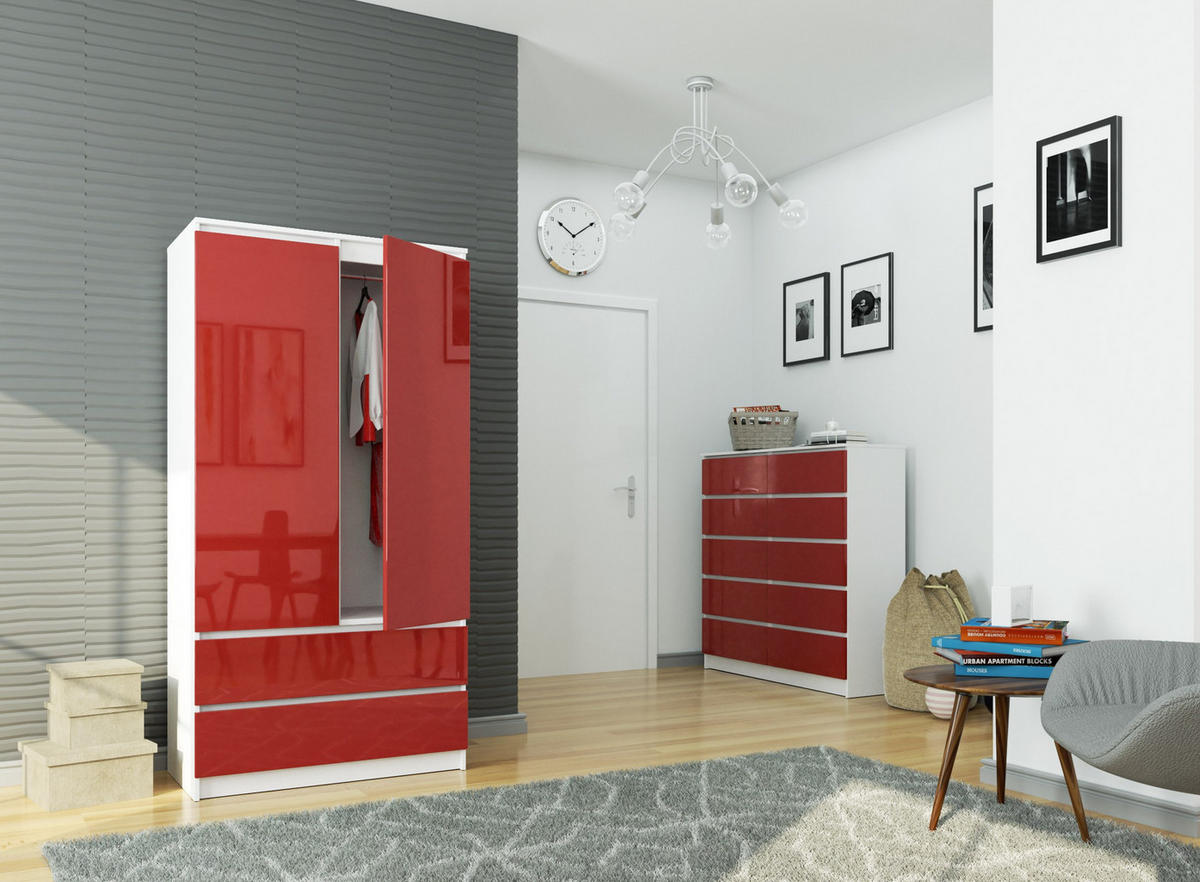 KLEIDERSCHRANK Weiß, Rotglanz 180x51x90 cm - Rot/Weiß, Holzwerkstoff (90/180/51cm) - Akord