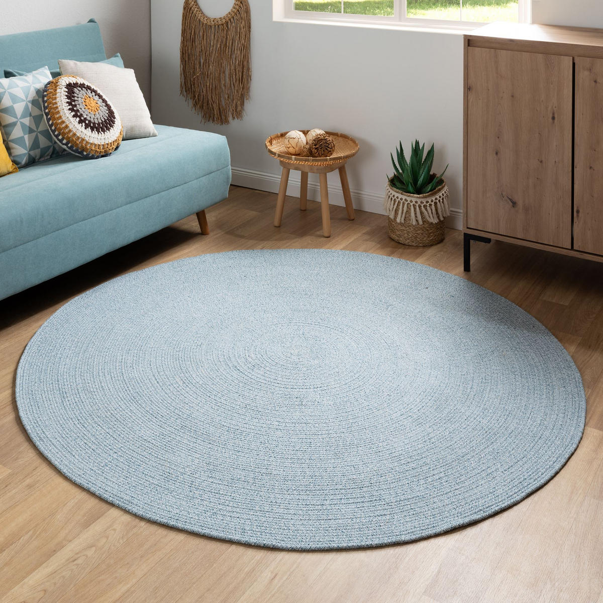 HANDWEBTEPPICH 100/100 cm Bali Plain - Blau, Naturmaterialien (100/100cm) - Steffensmeier