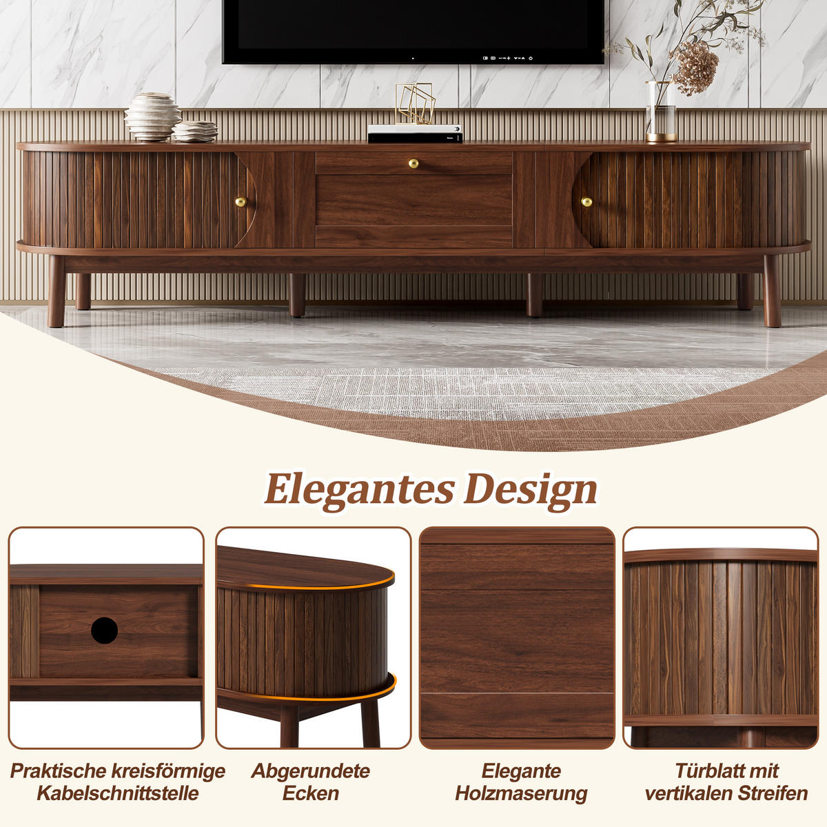 TV-SCHRANK Massivholz Schubladen abgerundet Stauraum modern - Walnussfarben, Holzwerkstoff (39.5/38/170cm) - FLIEKS