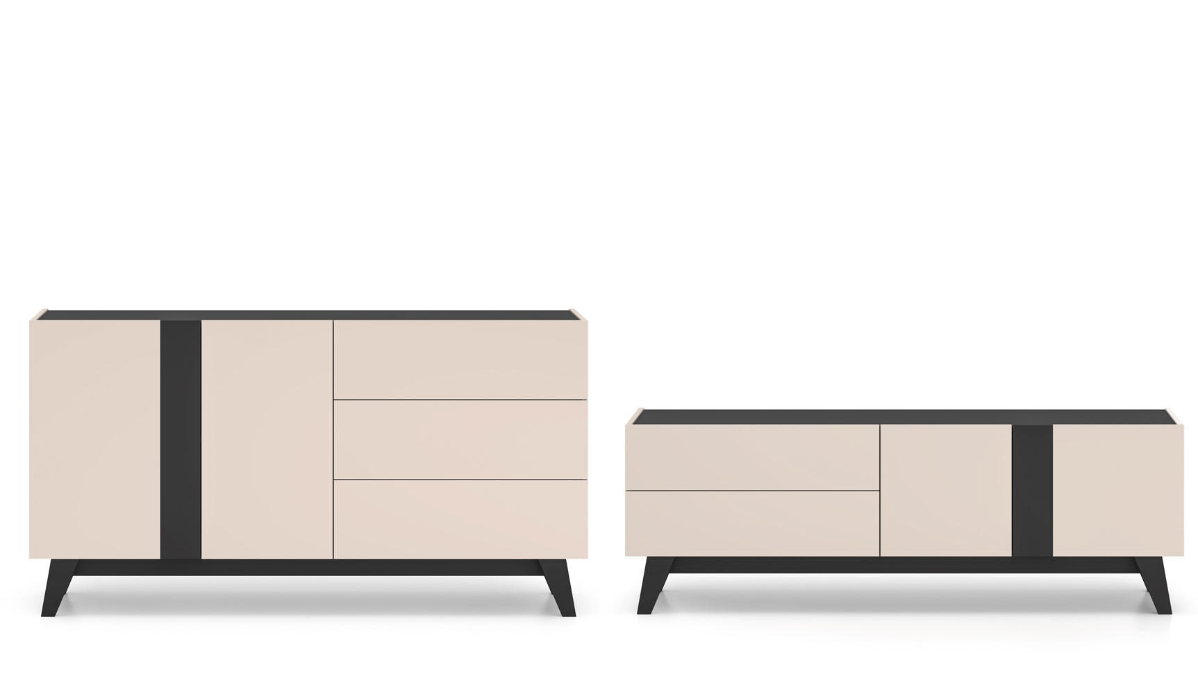 WOHNZIMMER-SET Freshion Kaschmir / Schwarz 2-teilig - Kaschmir/Creme, Holz/Holzwerkstoff (320/85/40cm) - Feldmann-Wohnen