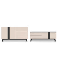 WOHNZIMMER-SET Freshion Kaschmir / Schwarz 2-teilig - Kaschmir/Creme, Holz/Holzwerkstoff (320/85/40cm) - Feldmann-Wohnen
