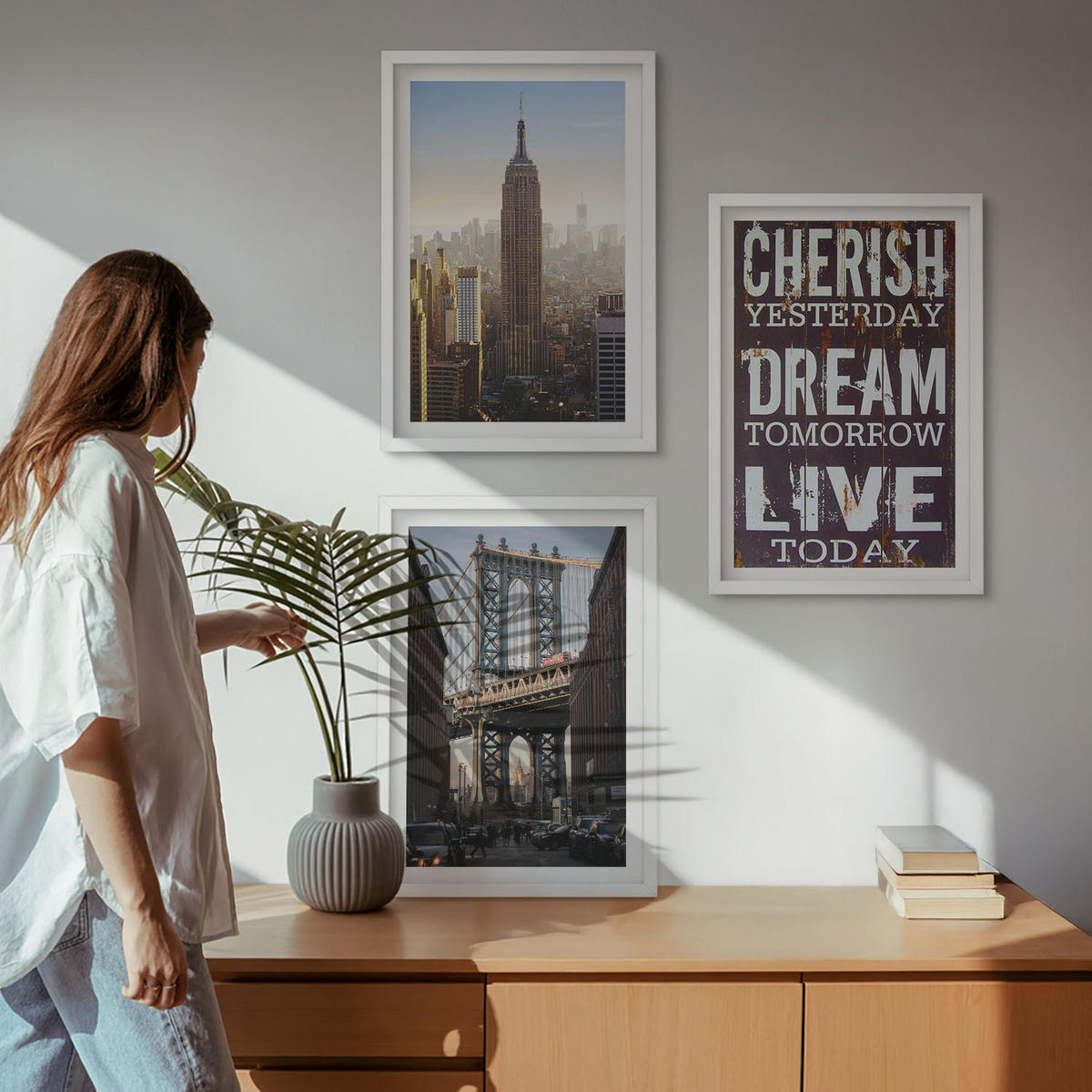 WANDBILDER 3er-Set - 40x60 cm Weißer Rahmen - Zitat über New Yorker Landschaften - Weiß, Kunststoff (40/60cm) - ArtPrintCave