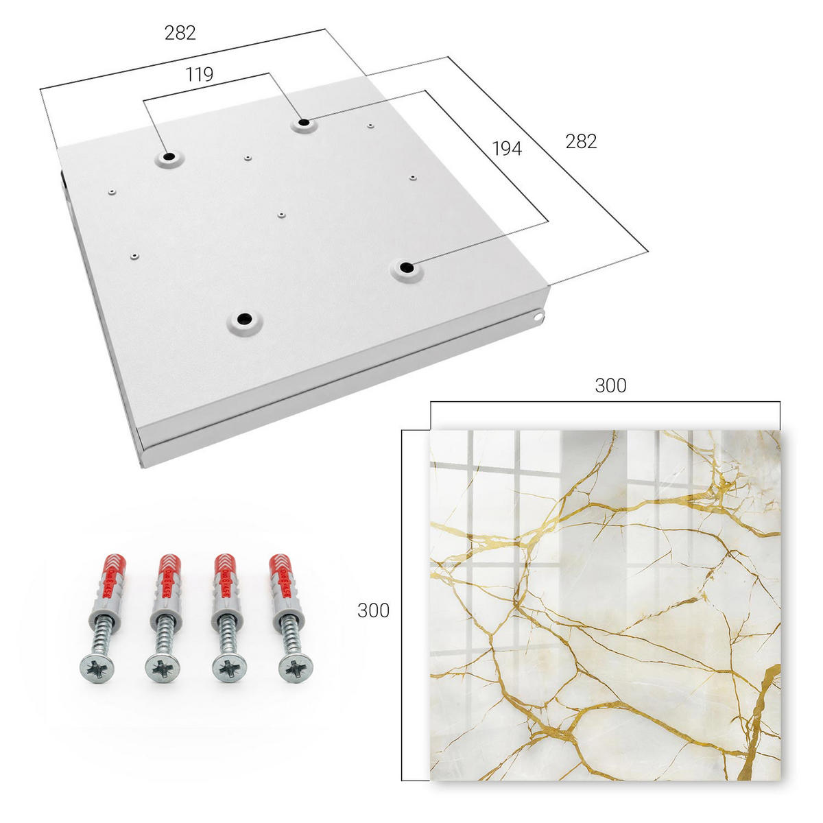SCHLÜSSELBOX Weiß 30x30 cm – Türöffnung nach rechts - Eleganter Marmor - Weiß, Metall (30/30/5cm) - TULUP