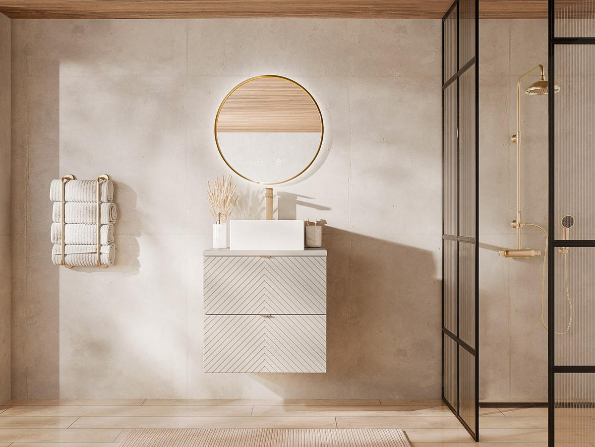 WASCHBECKENUNTERSCHRANK - 60 cm x 46 cm - holz - beige Dorioni - Beige, Holz (60/61.6/46cm) - Vente-Unique