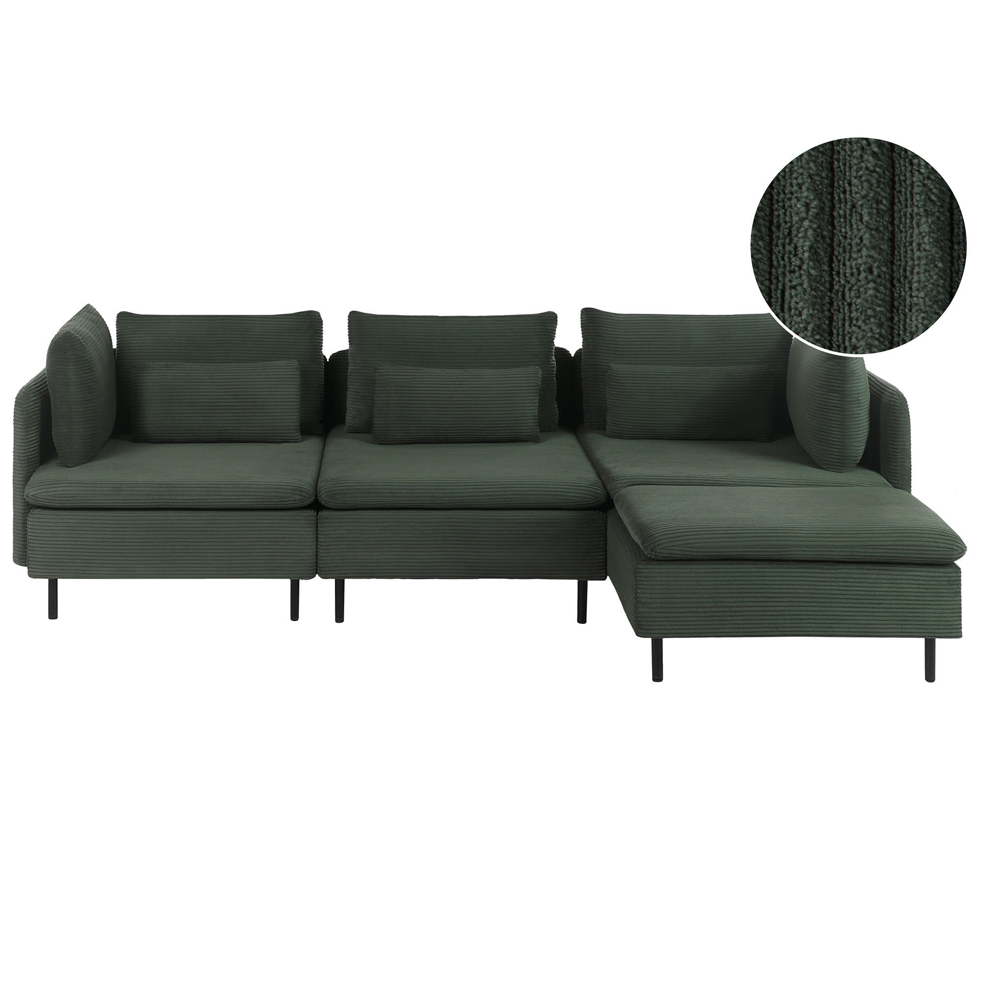 ECKSOFA Modul 3-Sitzer Cord Dunkelgrün linksseitig Egeris - Grün, Textil (275/149cm) - Beliani