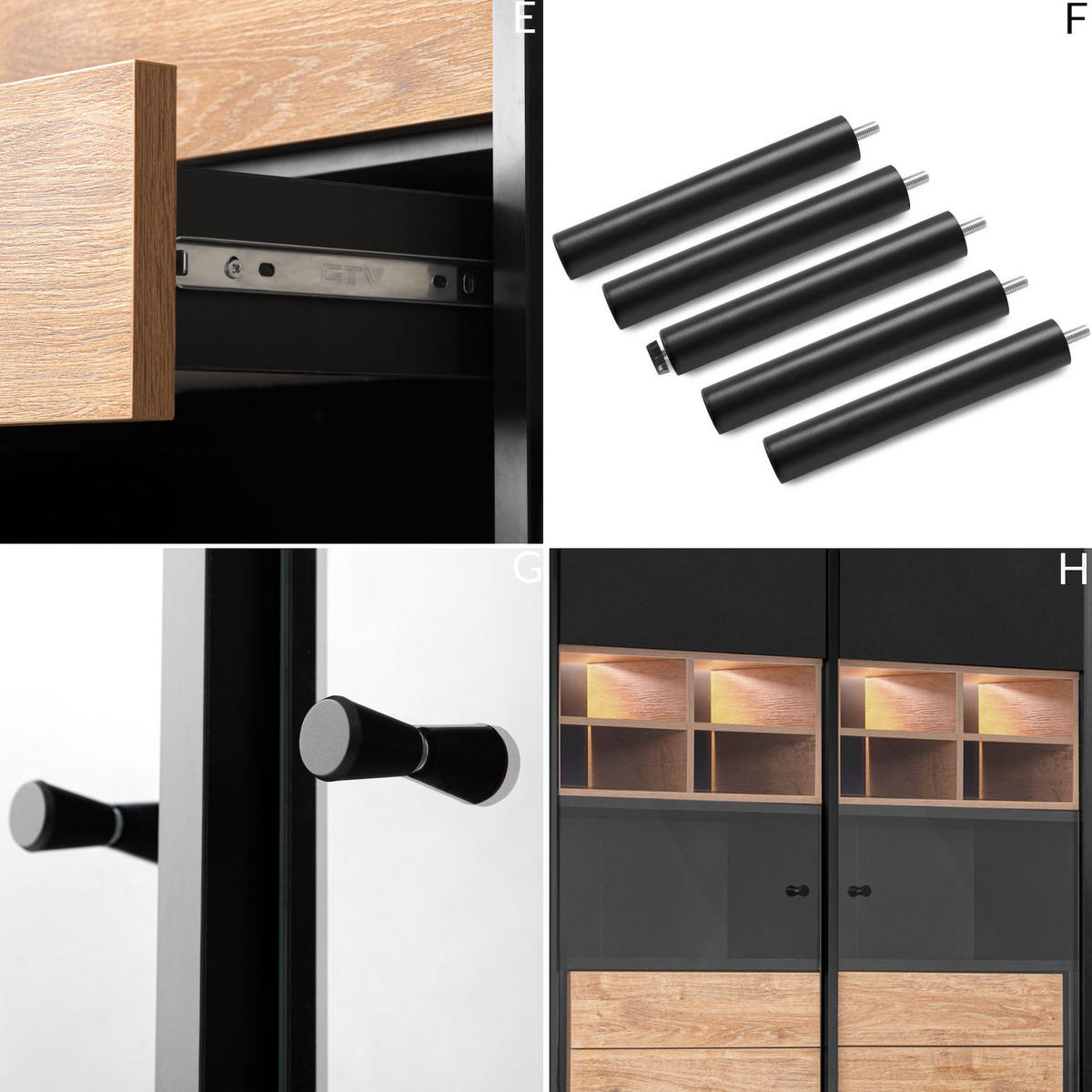 VITRINENSCHRÄNK LOFTY Kreuzeinlage, schwarz / Eiche natur - Eichefarben/Multicolor, Holzwerkstoff (102/174/41cm) - KONSIMO®