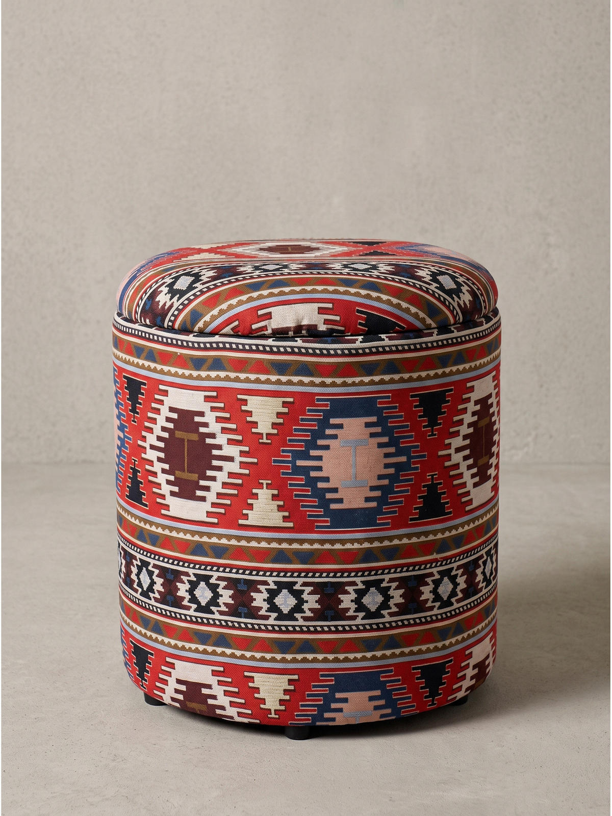 SITZHOCKER RHONE, Stoff, mit Textilbezug, Mehrfarbig, Ø 40 x 45 cm - Multicolor, Textil (40/45/40cm) - KADIMA DESIGN