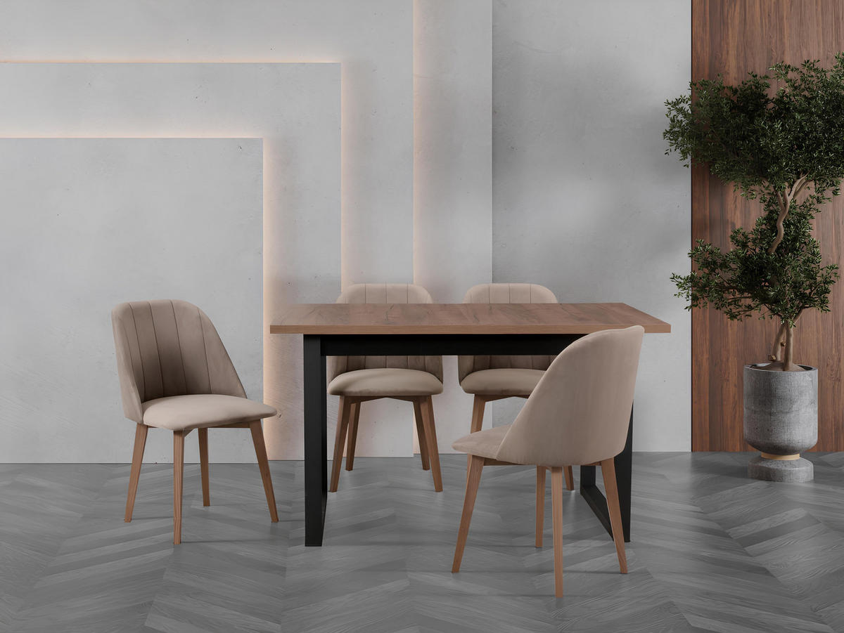 STUHL 2er Set MONTI 3, schwarz, riviera 16, nähte: gerade - Perlmutt/Schwarz, Holz (48/83/47cm) - Leaf Design