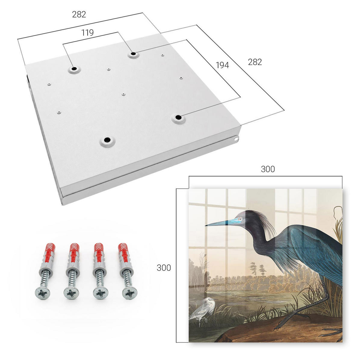 SCHLÜSSELBOX Weiß 30x30 cm – Türöffnung nach rechts - Exotischer Vogel - Blau, Metall (30/30/5cm) - TULUP