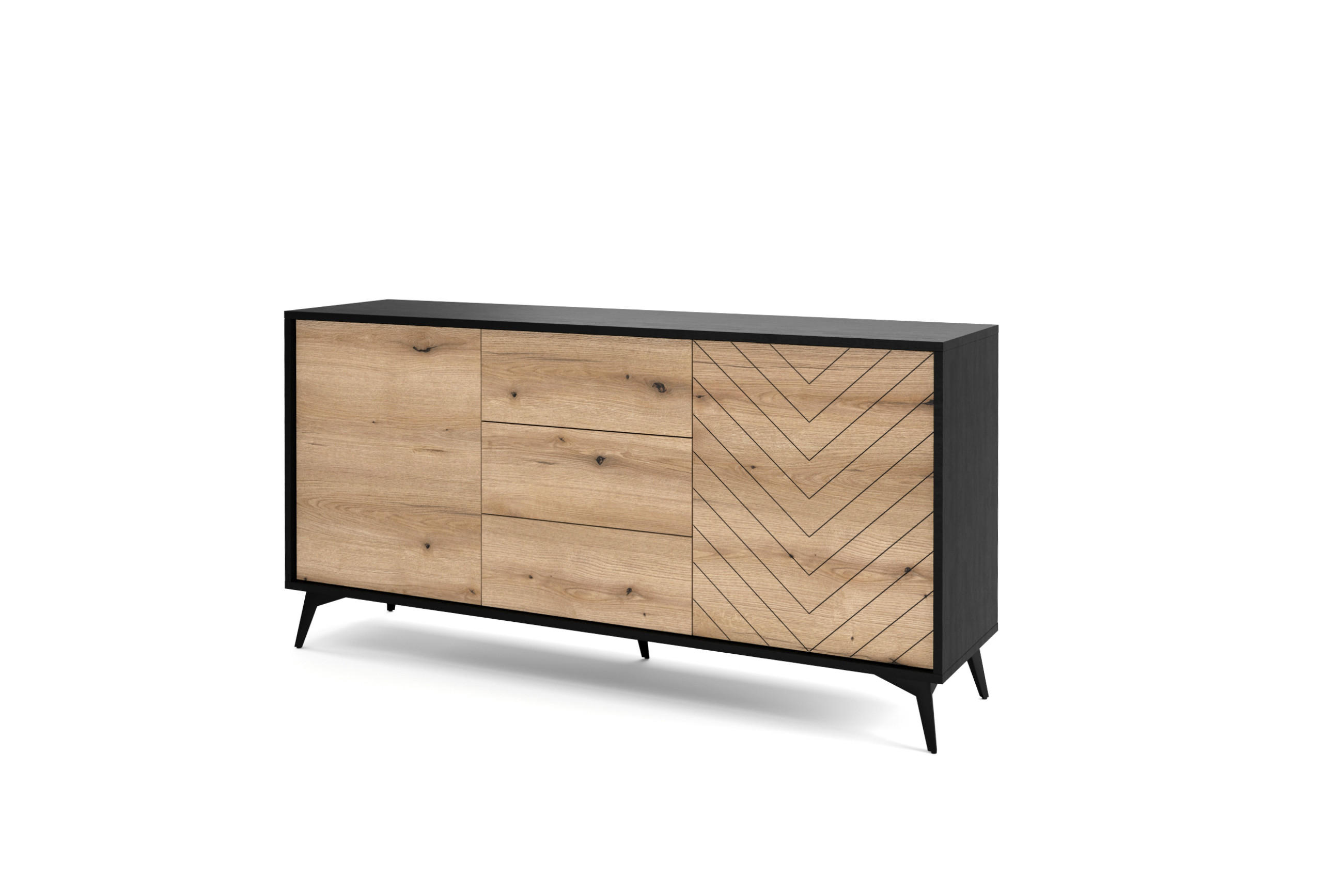 KOMMODE Diamond Eiche Evoke - Eichefarben/Schwarz, Holzwerkstoff (154/77/39cm) - Bettso