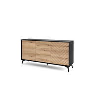 KOMMODE Diamond Eiche Evoke/Schwarz 154/39/77cm mit Schubladen - Eichefarben/Schwarz, Holzwerkstoff/Metall (154/77/39cm) - SIMKAM Furniture