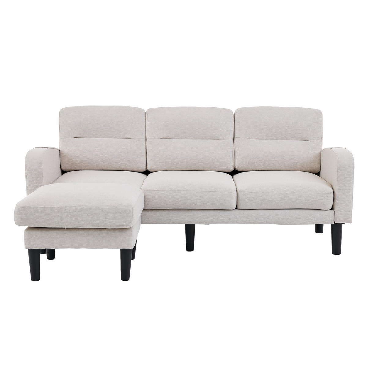 ECKSOFA 204/136/80 cm aus Stoff mit Chaiselongue und Seitentaschen Beige - Beige, Textil (136/204cm) - Modenvie