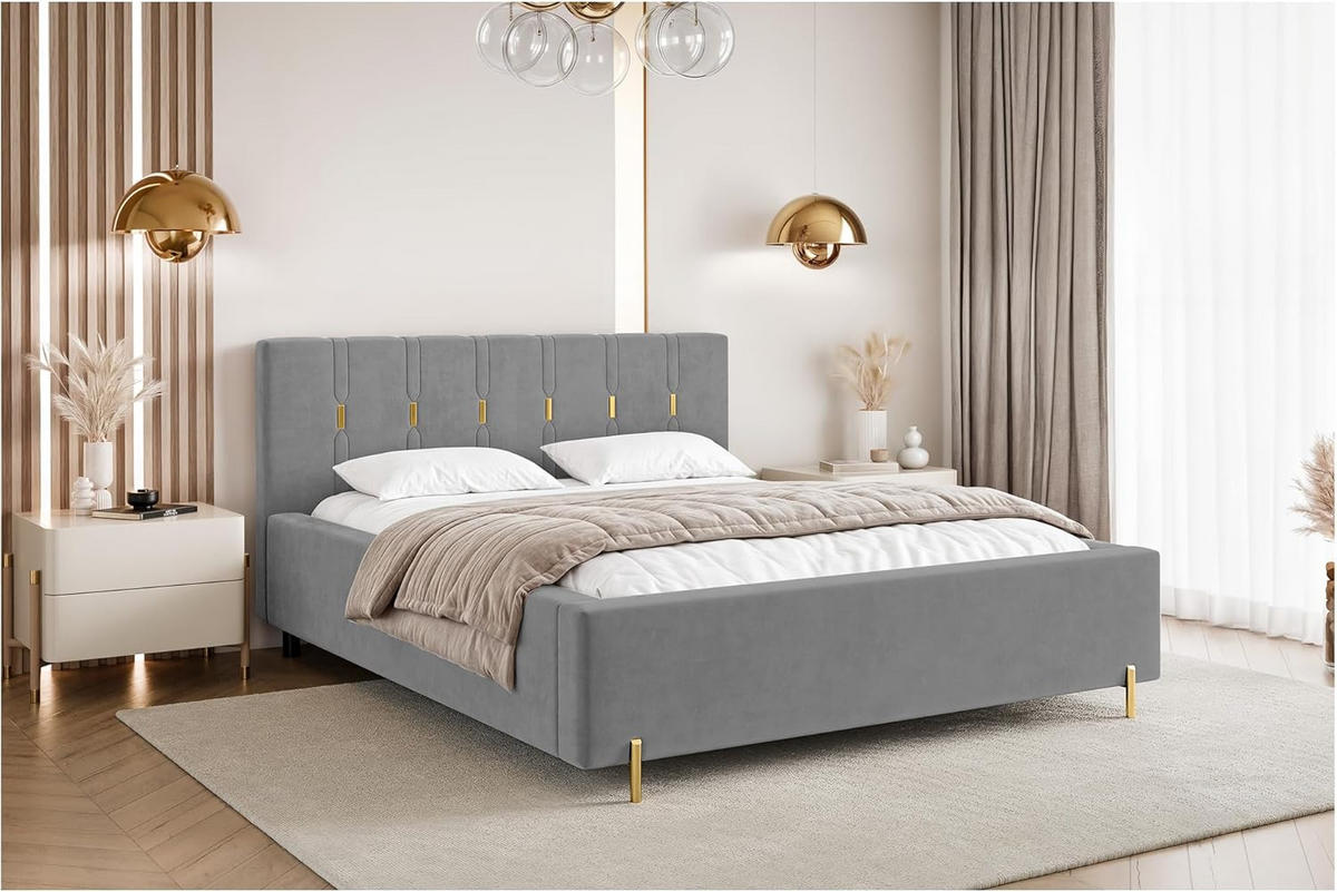 BETT FABIO - Goldfarben/Grau, Holzwerkstoff (140/200cm) - Meblini