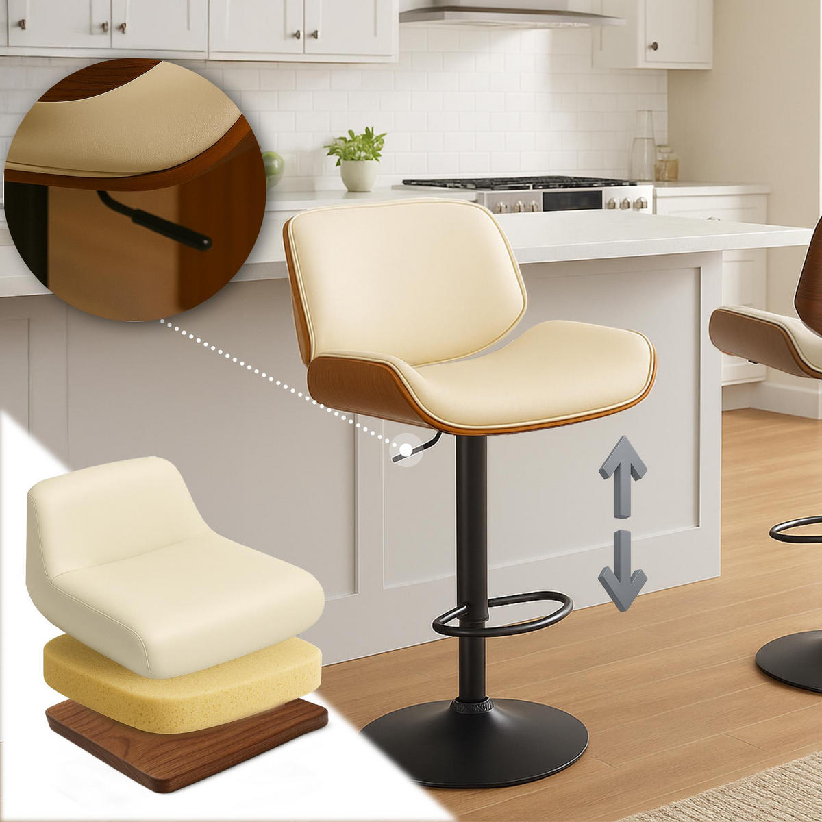 BARHOCKER Metall Walnuss/Creme - Walnussfarben/Creme, Textil/Metall (55/93/51cm) - CLP