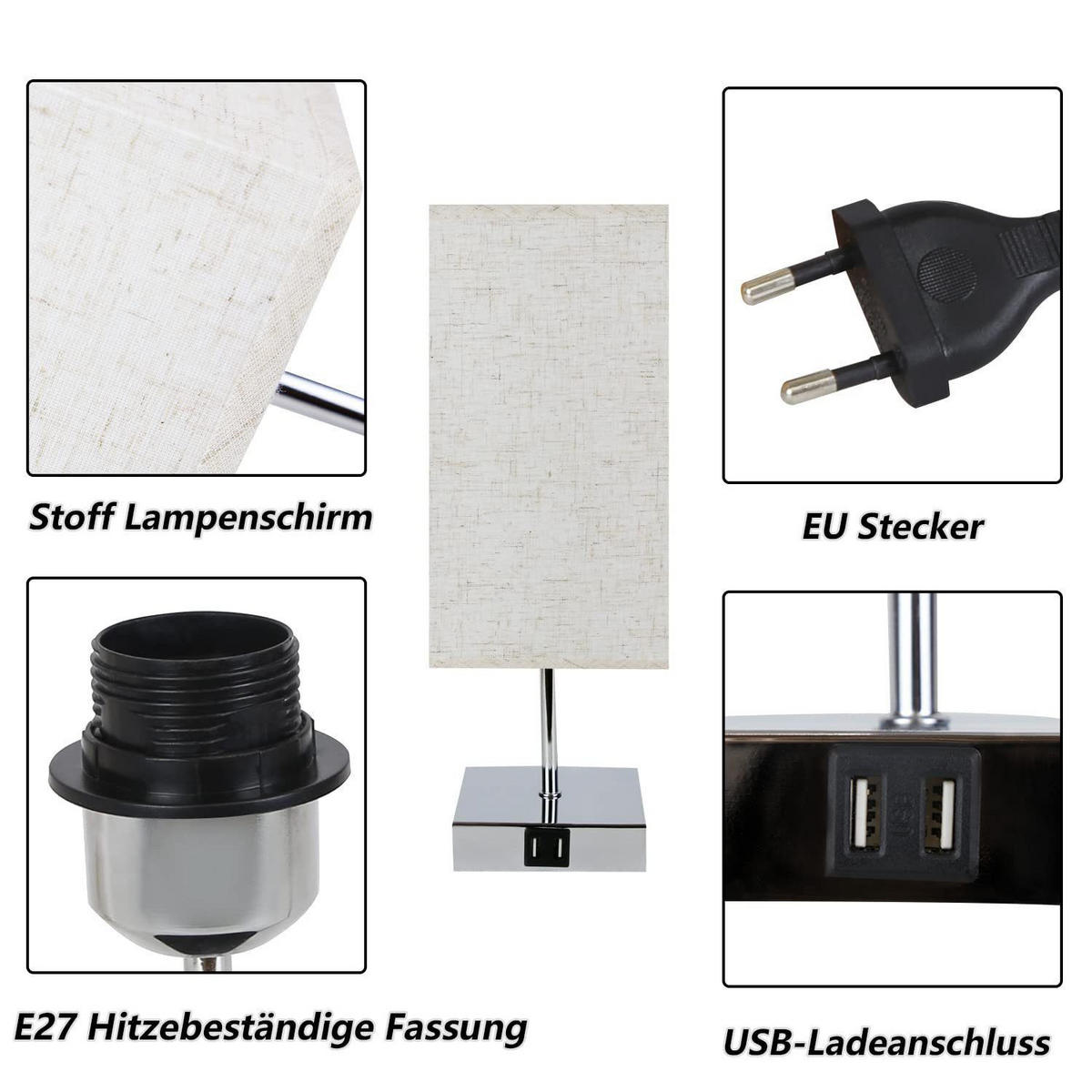 TISCHLEUCHTE Reutlingen(2er-set) 13/13/36 cm - Silberfarben, Textil (13/13/36cm) - Nettlife